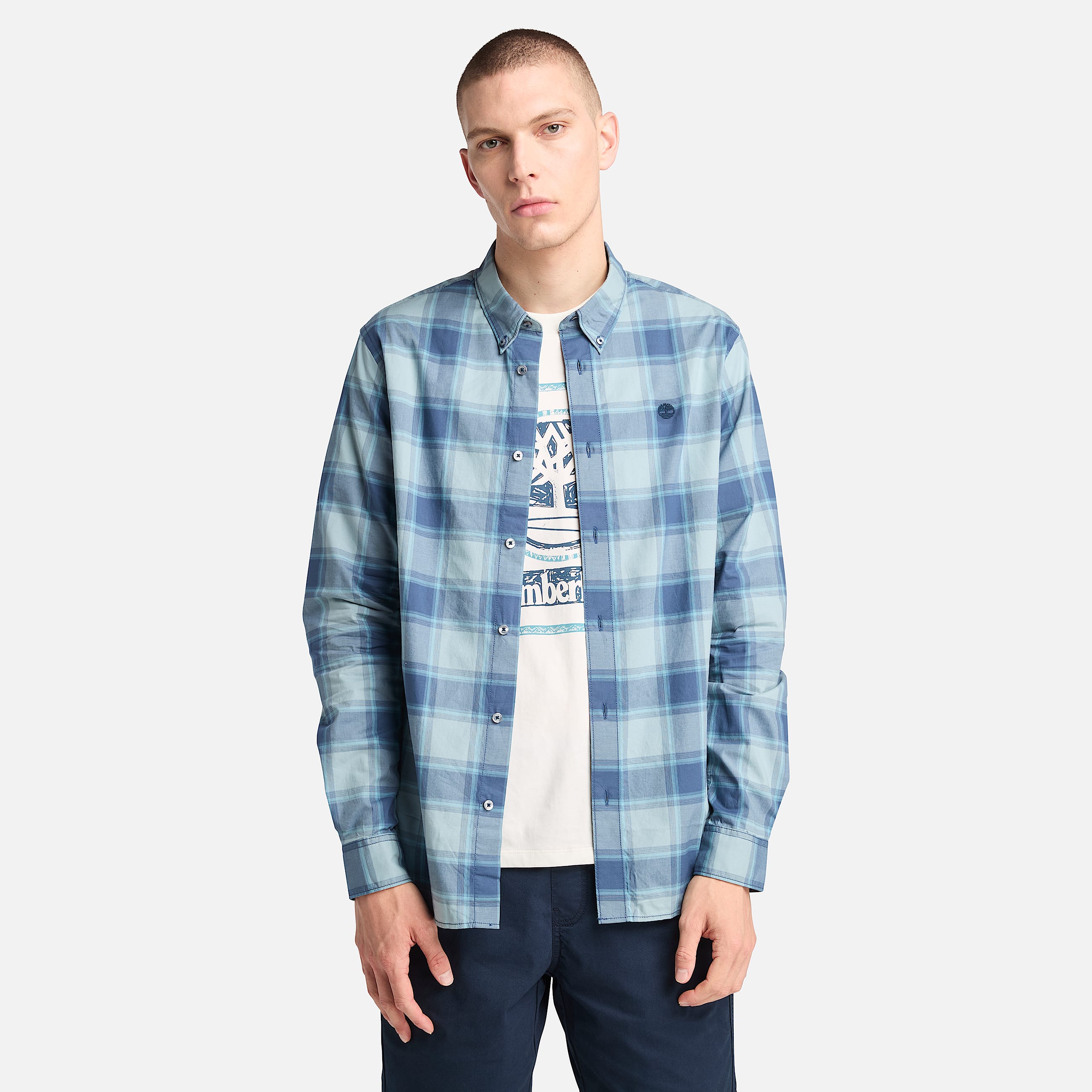 Mens Poplin Check Shirt TBL Dark Denim HERO