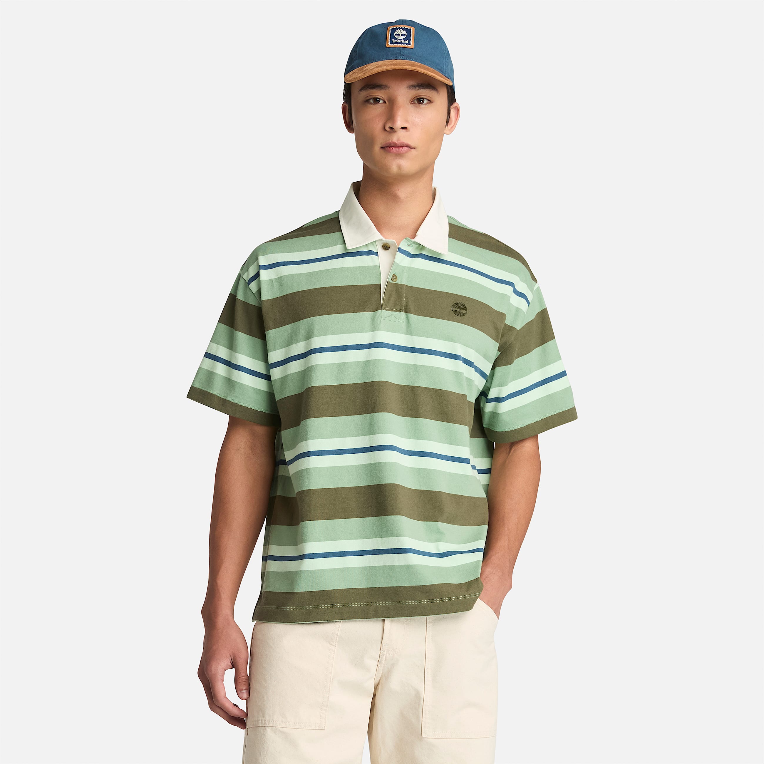 Polo Rugby a rayas de manga corta para hombre TBL Verde HERO