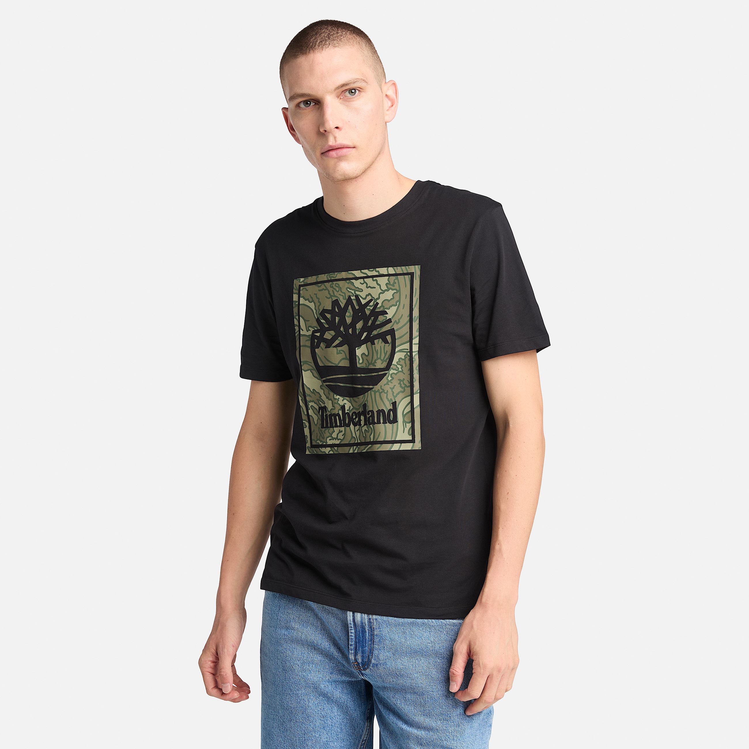 Mens Stack Logo Camo ShortSleeve TShirt TBL Black HERO