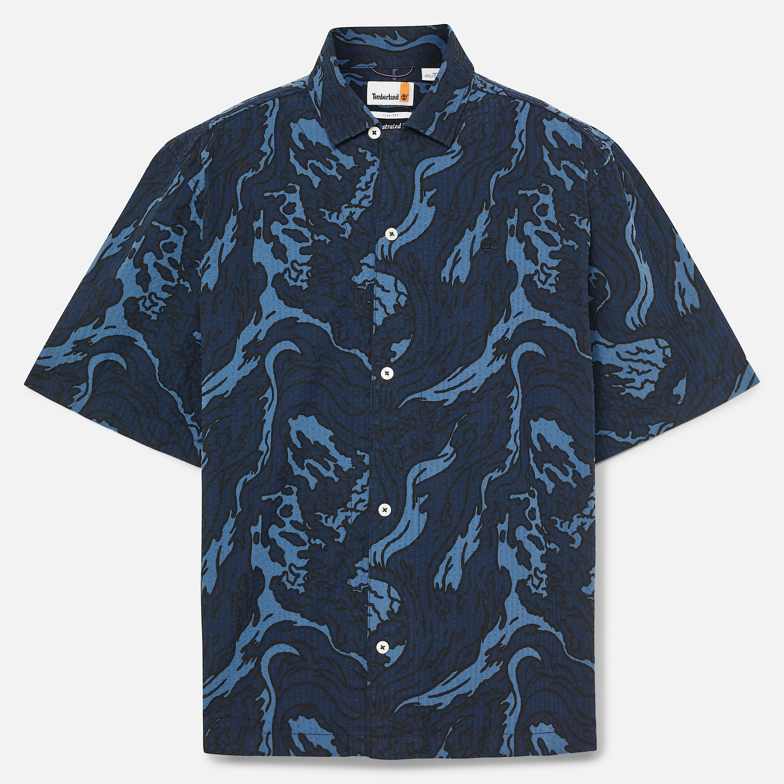 Mens Seersucker Graphic Resort Shirt TBL Coastal Dark Sapphire ALT10