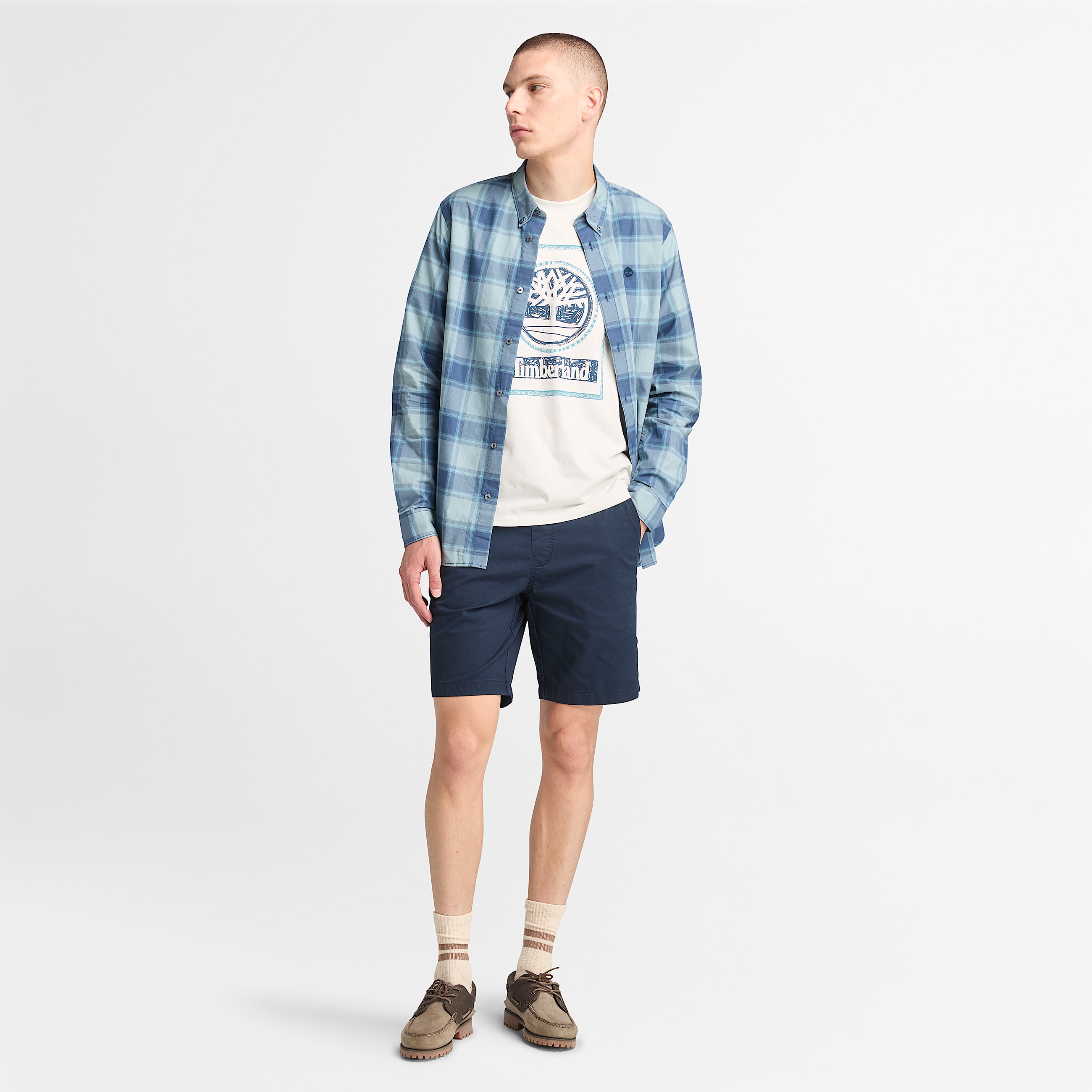 Mens Poplin Check Shirt TBL Dark Denim ALT1