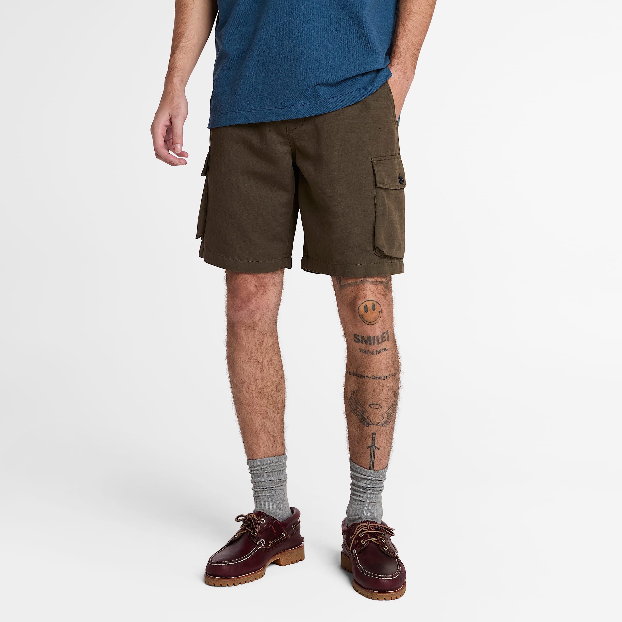 Short de algodn y lino para hombre TBL Verde hoja HERO