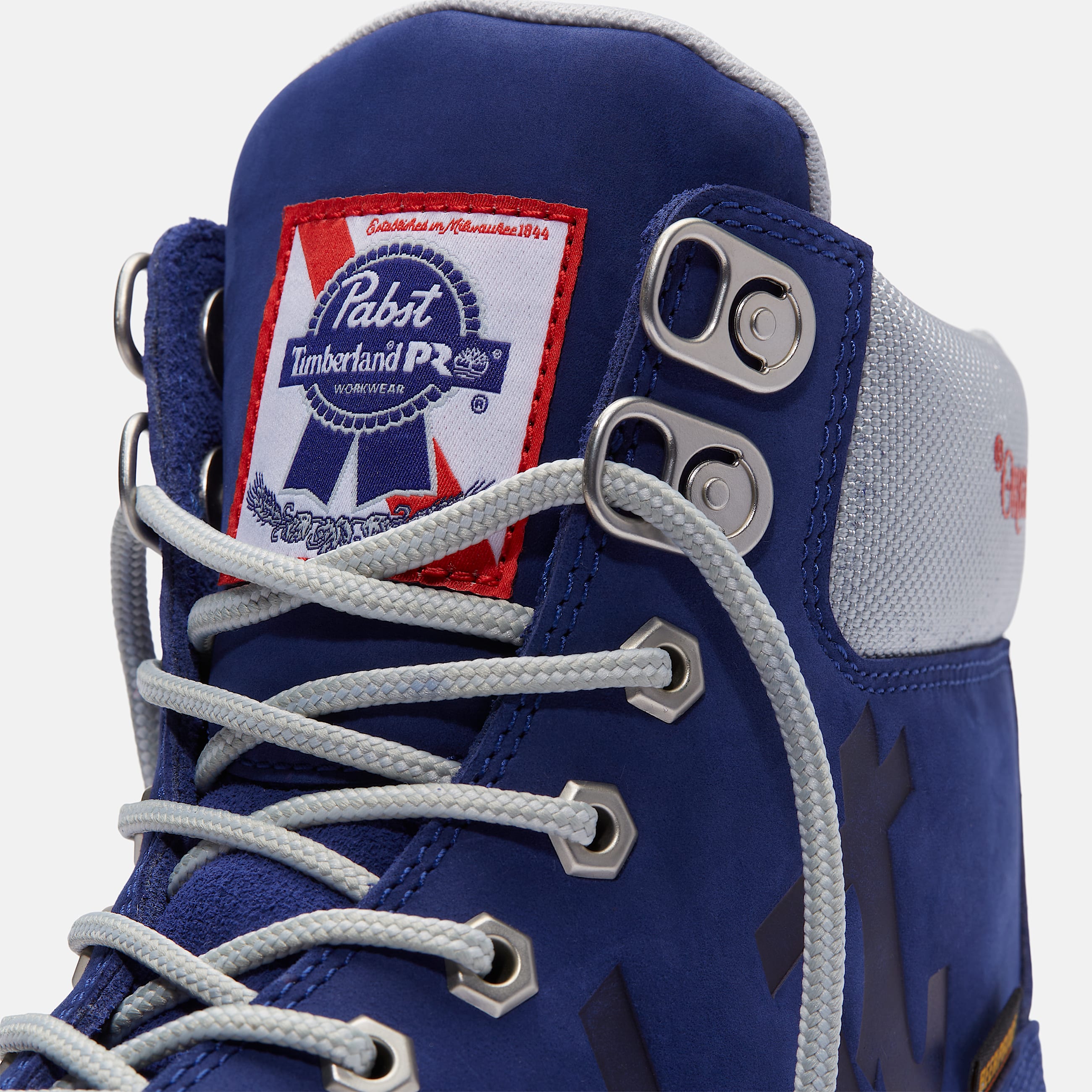 Mens Timberland PRO and Pabst Blue Ribbon Direct Attach 6 Soft Toe Waterproof Work Boot TBL Blue Nubuck ALT7