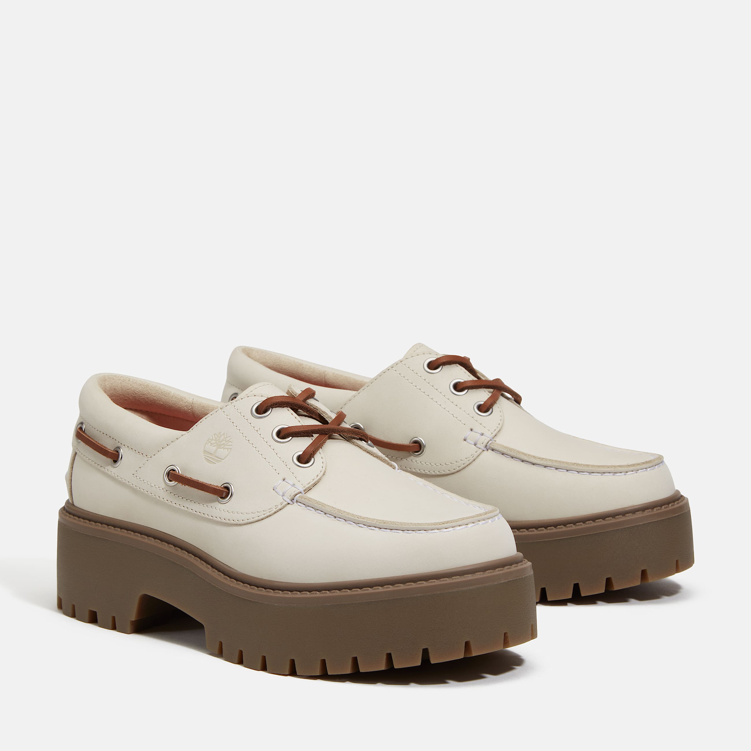 Zapato nutico Stone Street con plataforma para mujer TBL Nobuk blanco ALT4