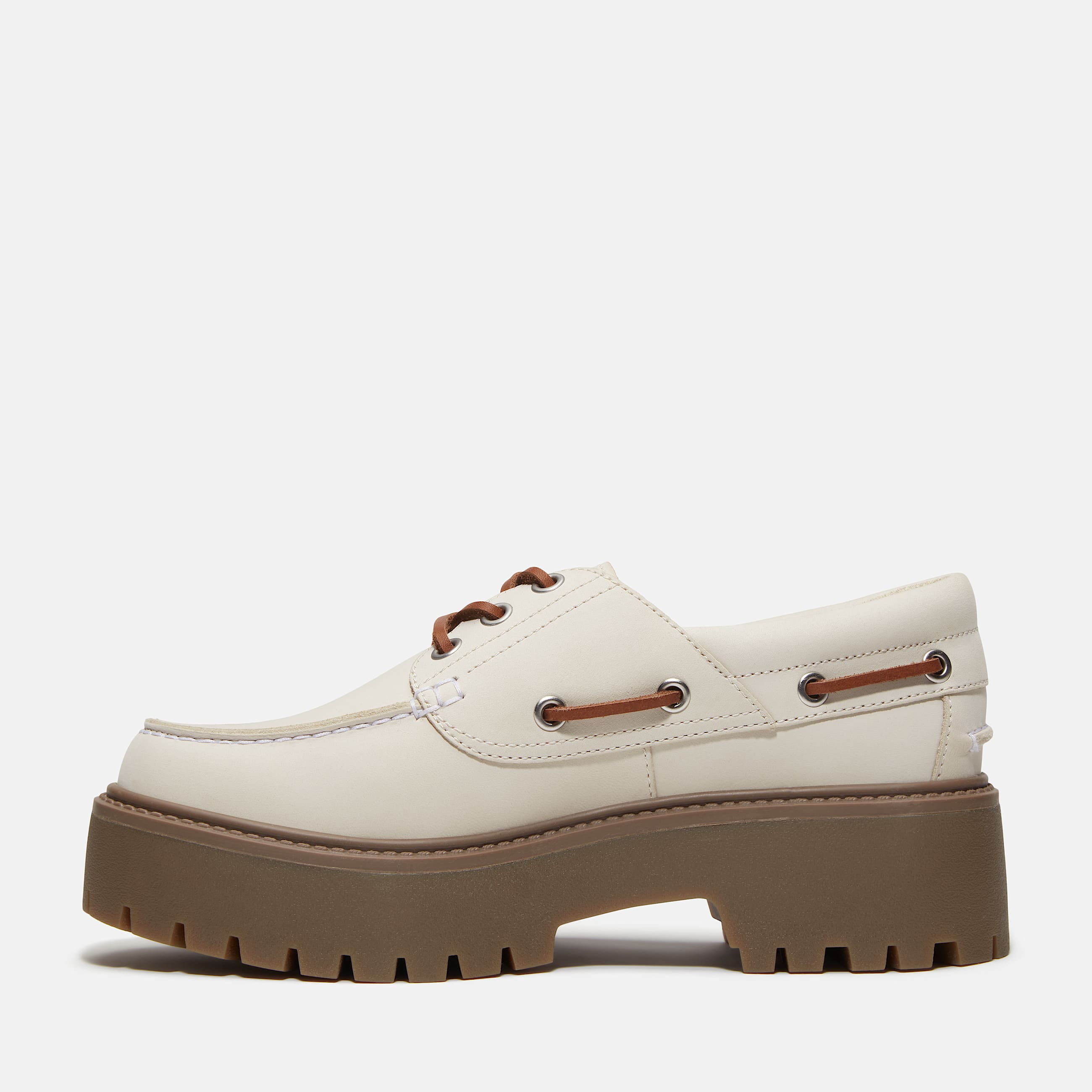 Zapato nutico Stone Street con plataforma para mujer TBL Nobuk blanco ALT6