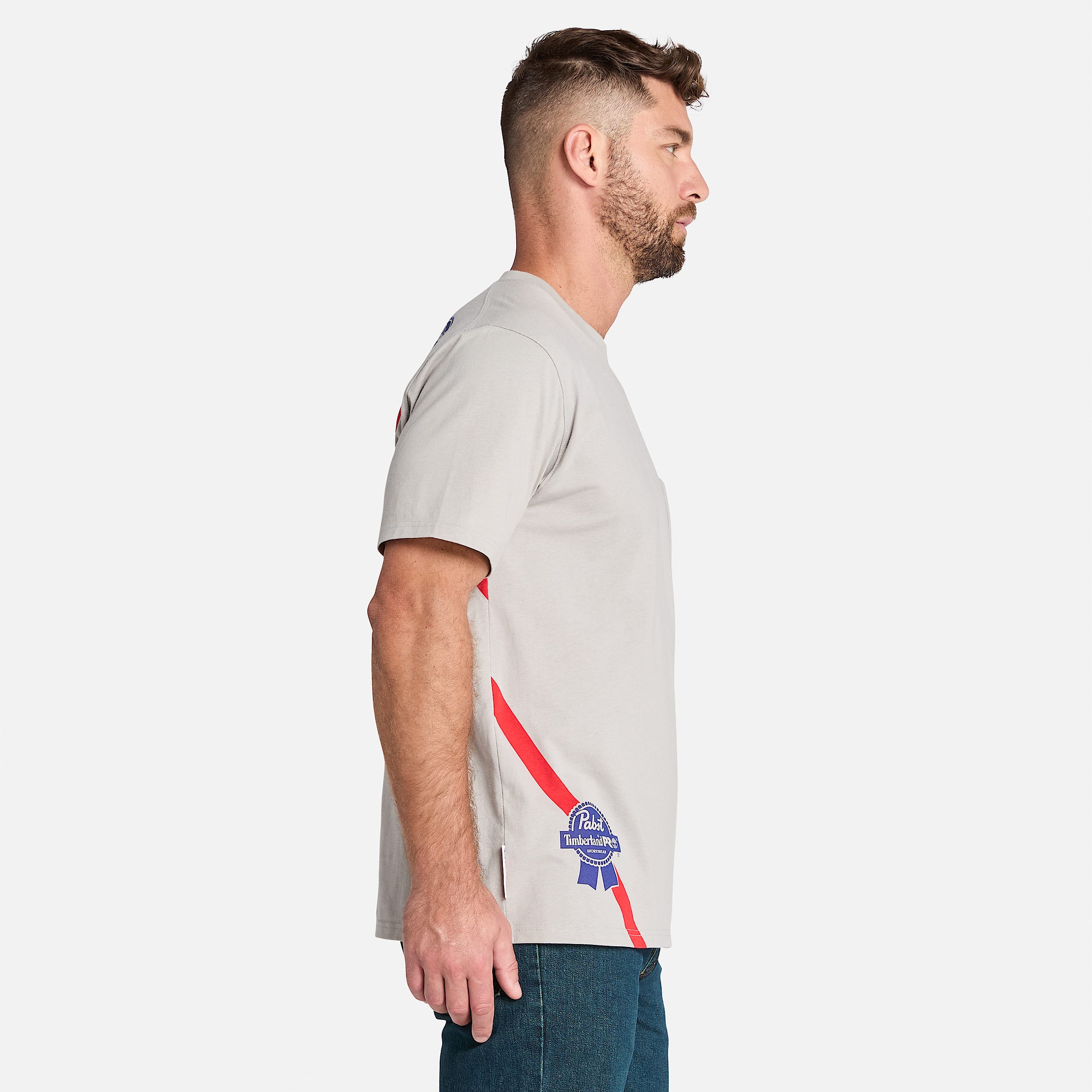 Mens Timberland PRO and Pabst Blue Ribbon Short Sleeve TShirt TBL Light Grey ALT8