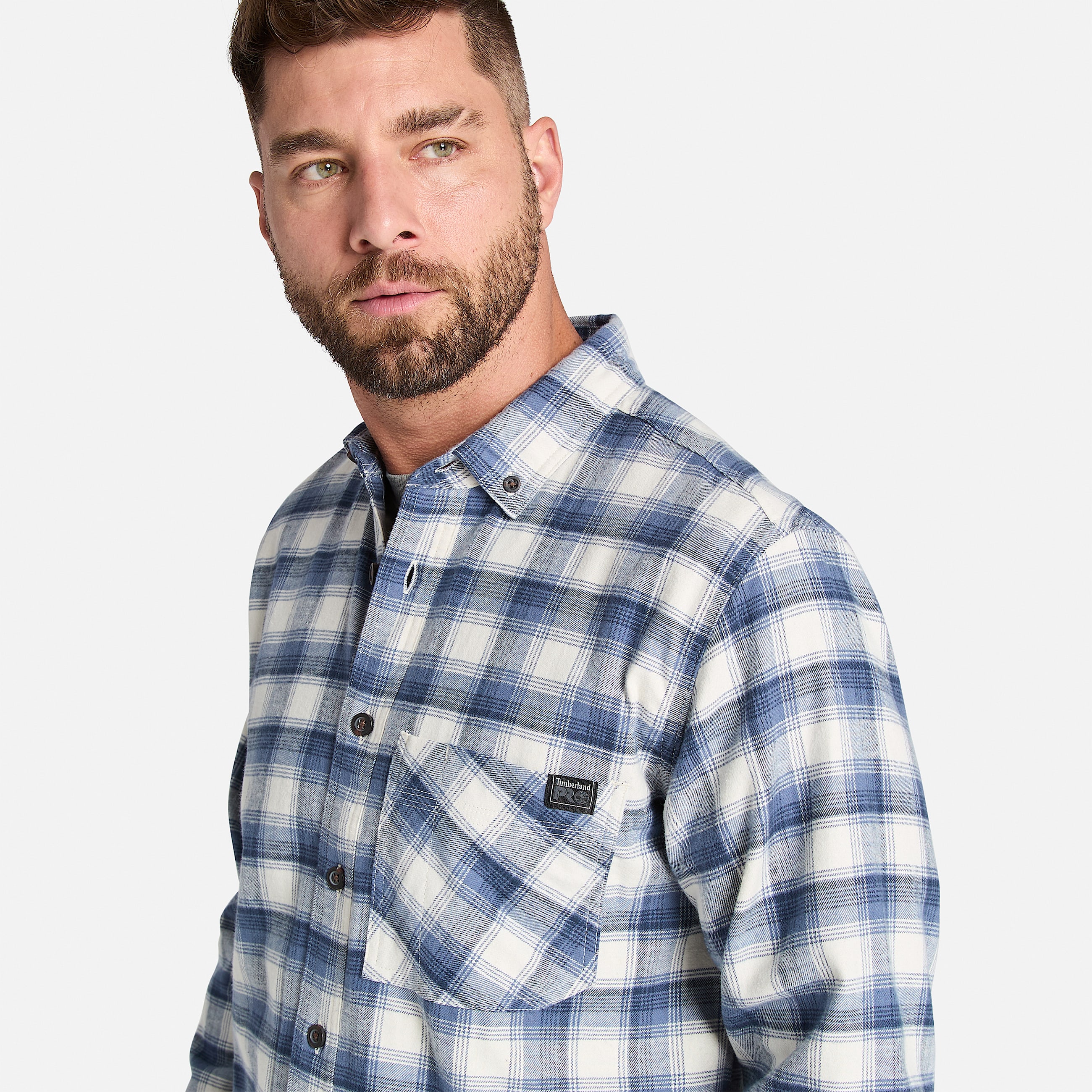 Mens Timberland PRO Woodfort Lightweight Flannel Flex Shirt TBL Vintage Indigo YarnDyed ALT2