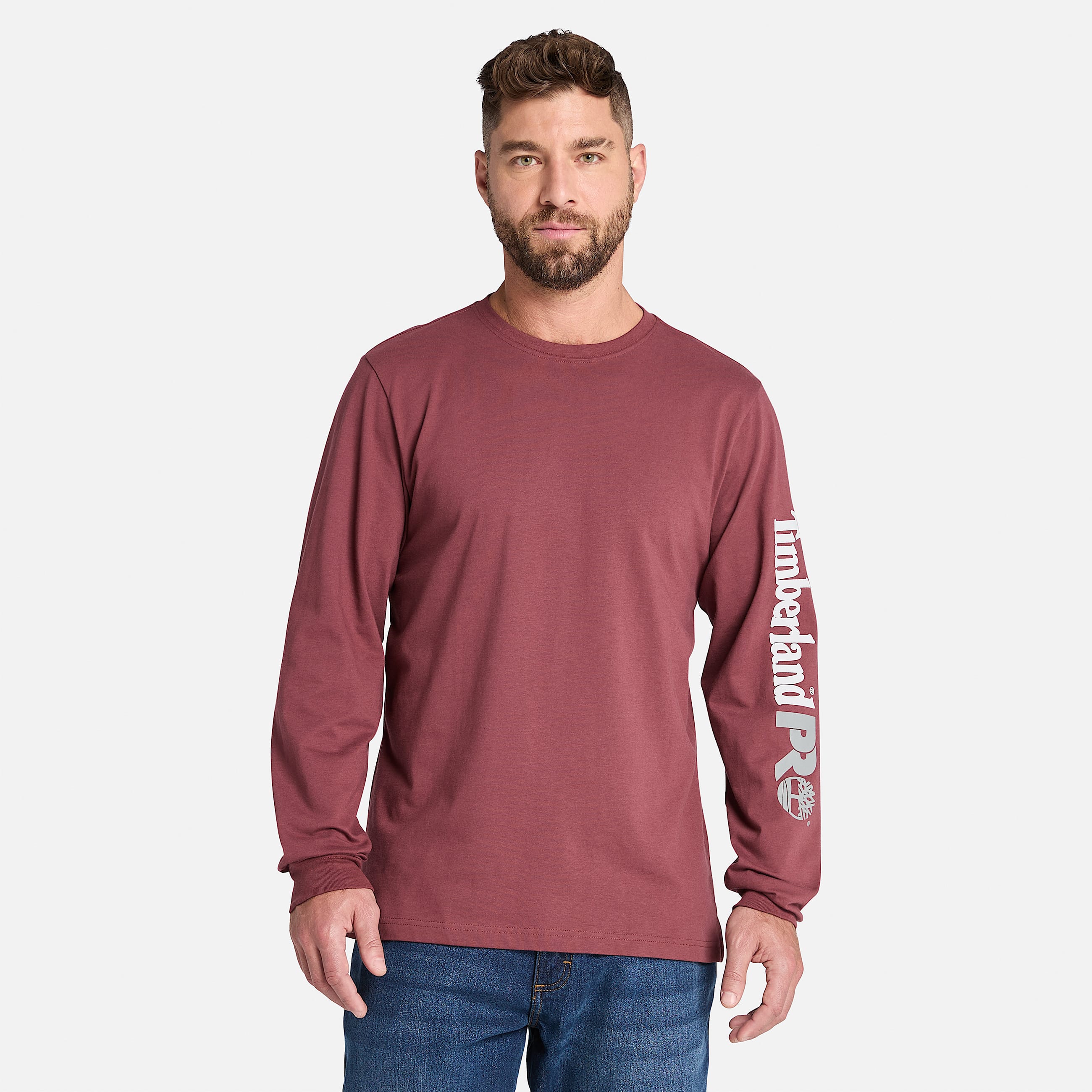 Mens Timberland PRO Core Logo LongSleeve TShirt TBL Maroon HERO