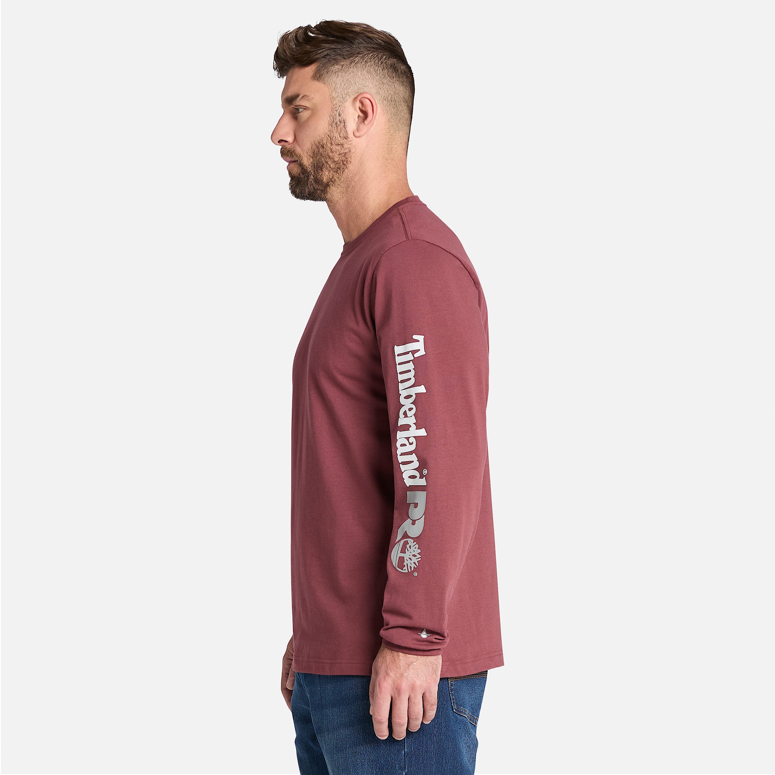 Mens Timberland PRO Core Logo LongSleeve TShirt TBL Maroon ALT8