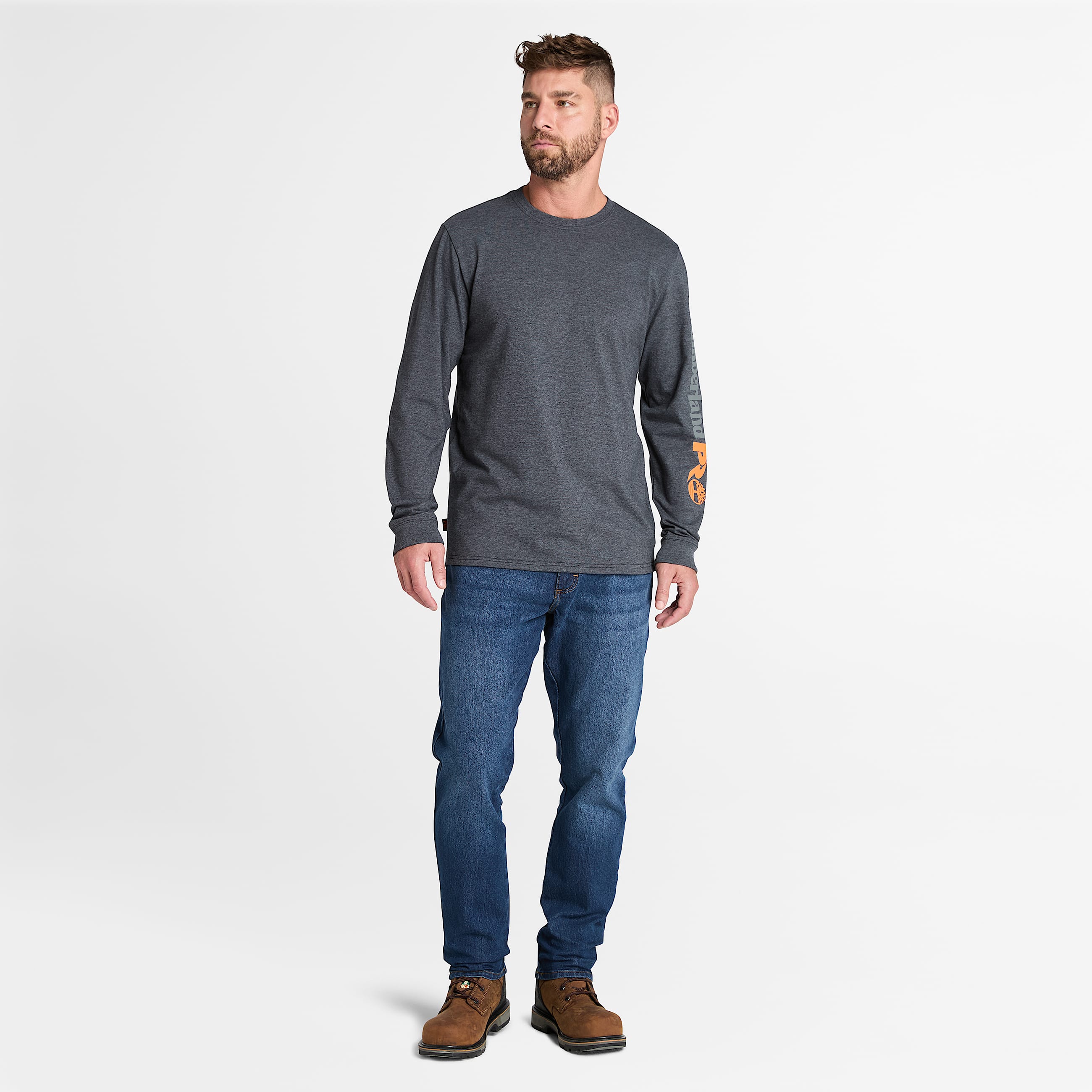 Mens Timberland PRO Core Logo LongSleeve TShirt TBL Deepest Grey Heather ALT1