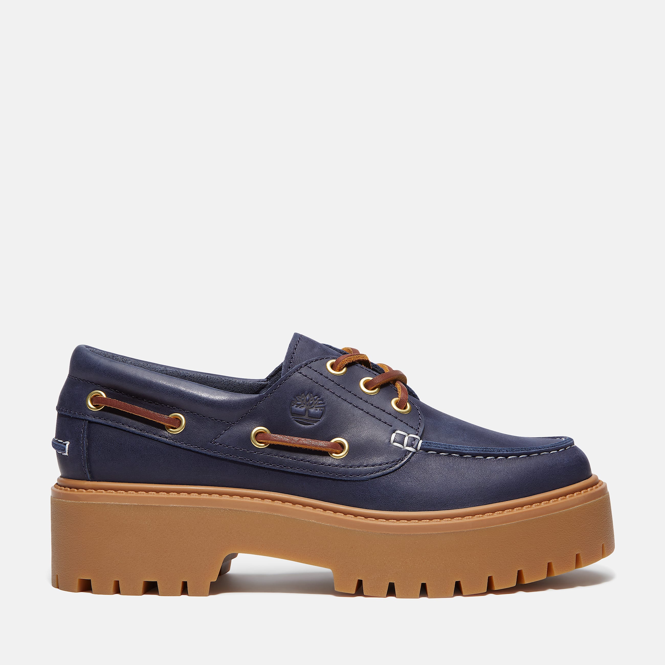 Womens Stone Street Platform Boat Shoe TBL Dark Blue FullGrain HERO