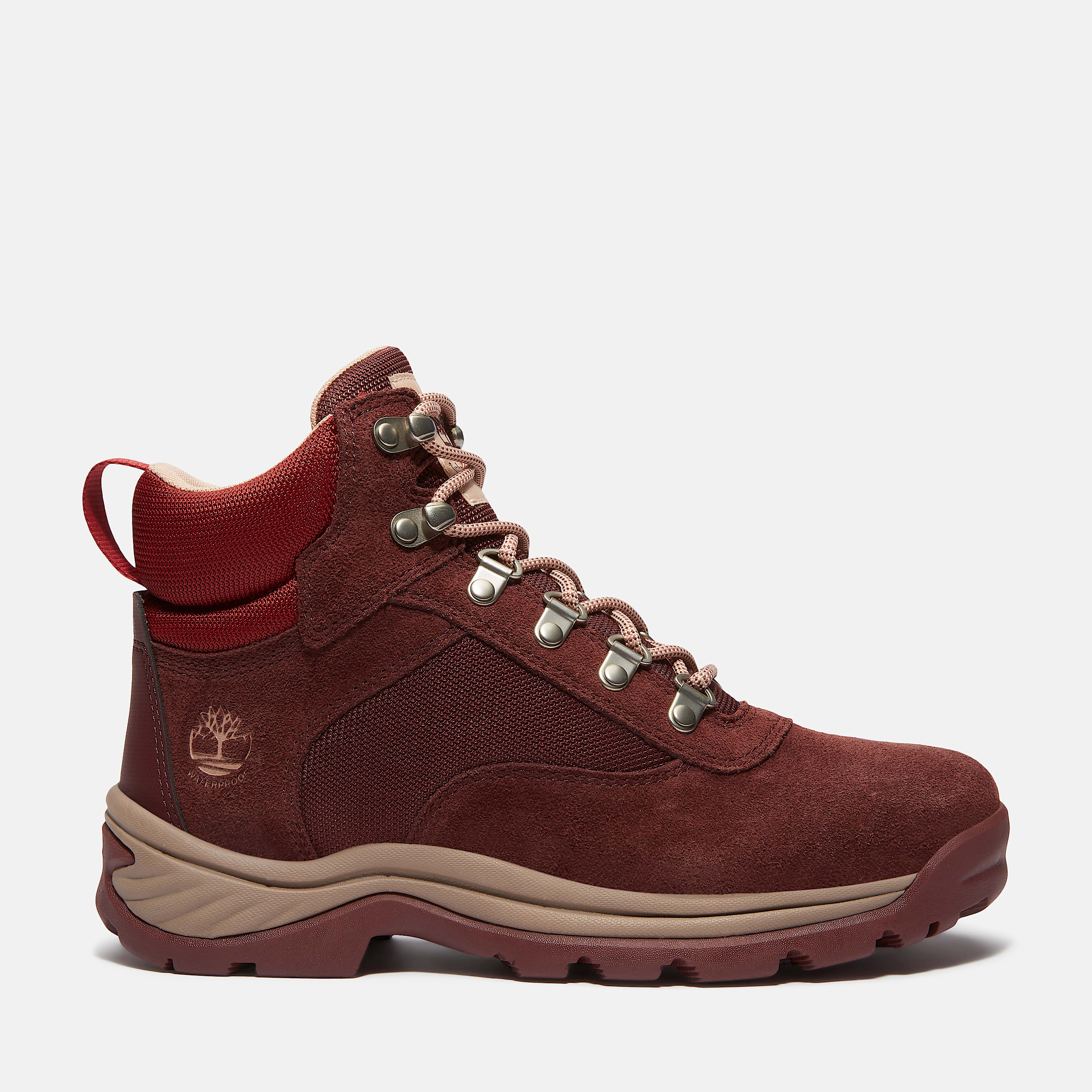 Womens White Ledge Waterproof Hiking Boot TBL Burgundy Suede HERO
