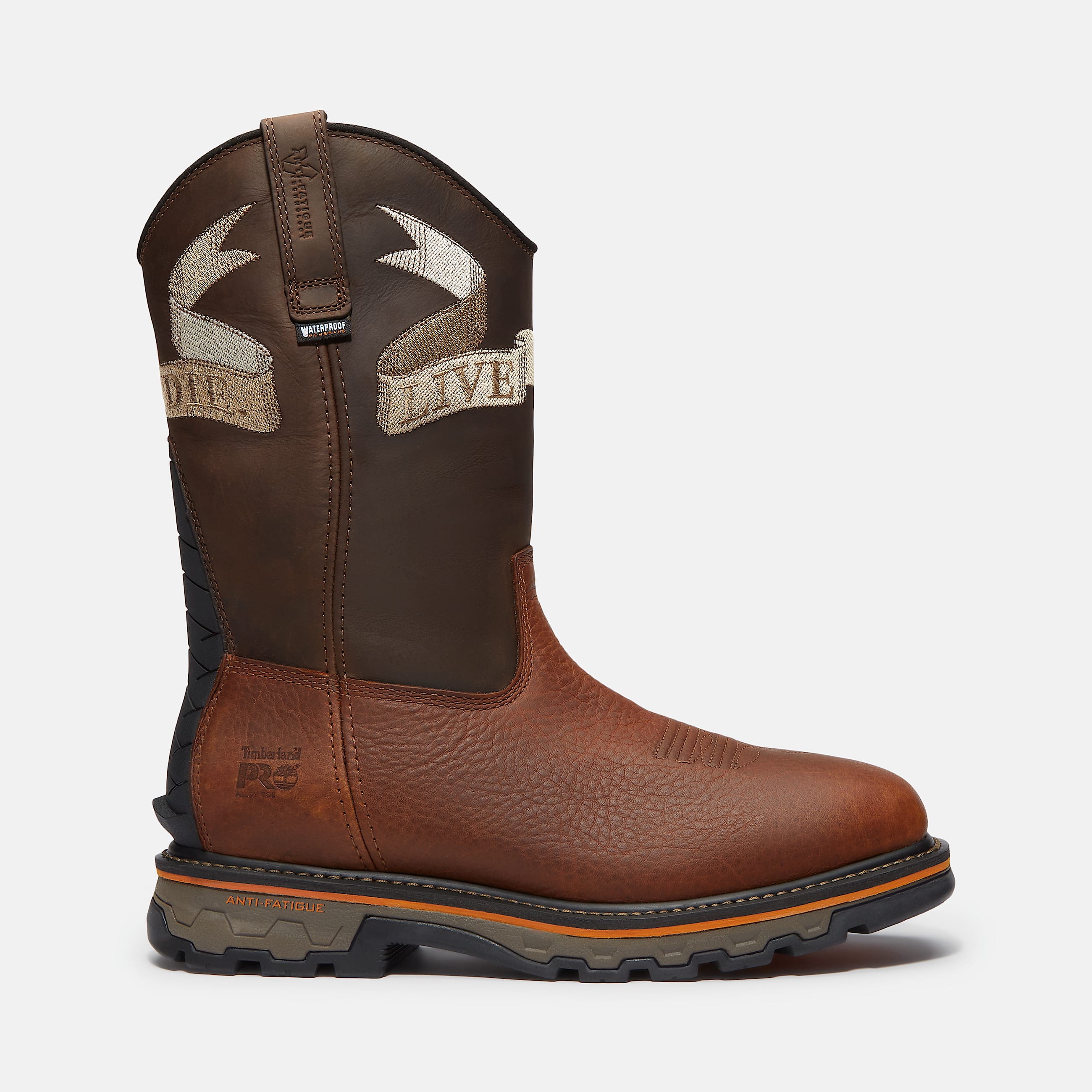 Botas de trabajo True Grit Live Free or Die PullOn Waterproof para hombre con puntera blanda TBL Marrn medio grano completo HERO