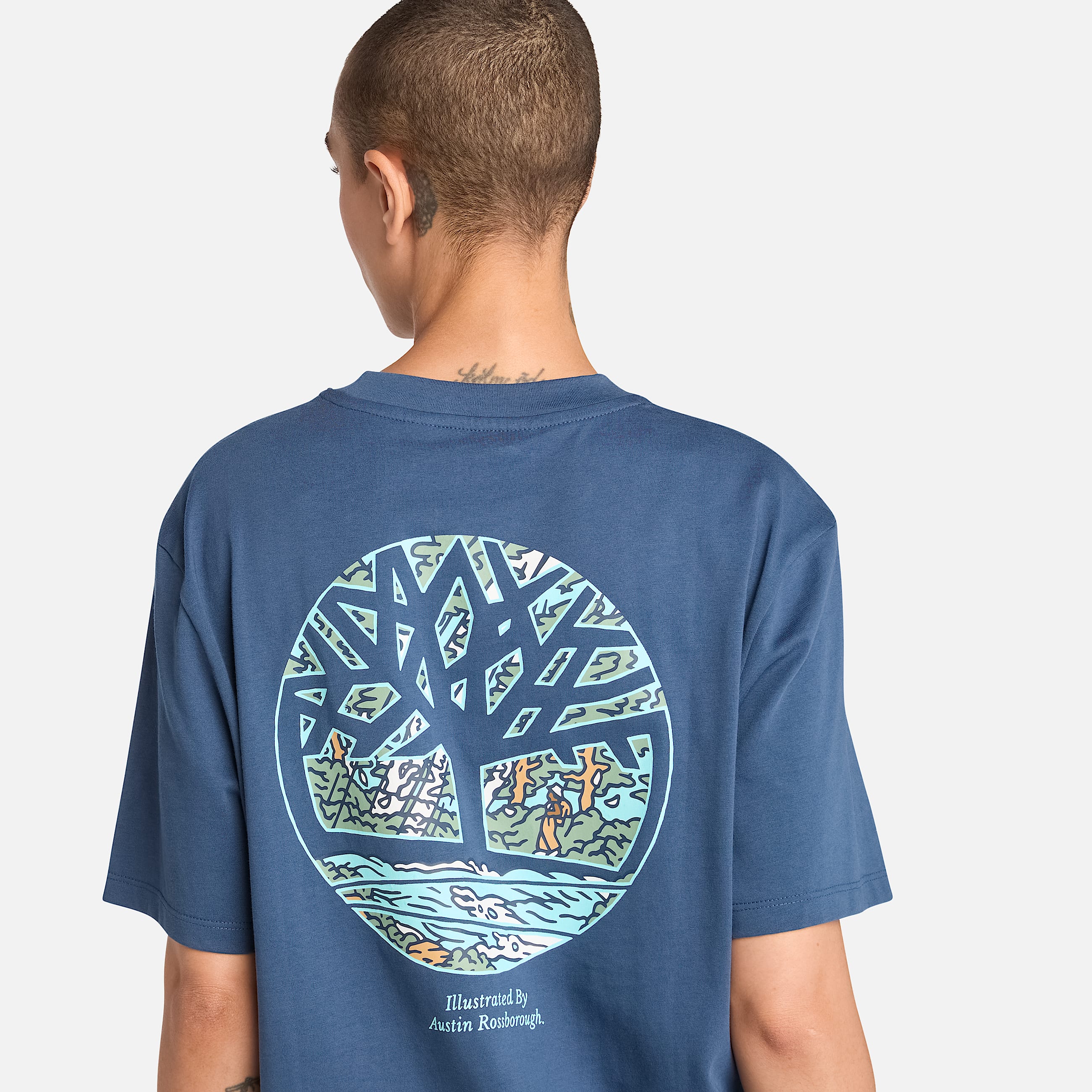 Illustrated Tree Logo Back Graphic TShirt TBL Dark Denim ALT3