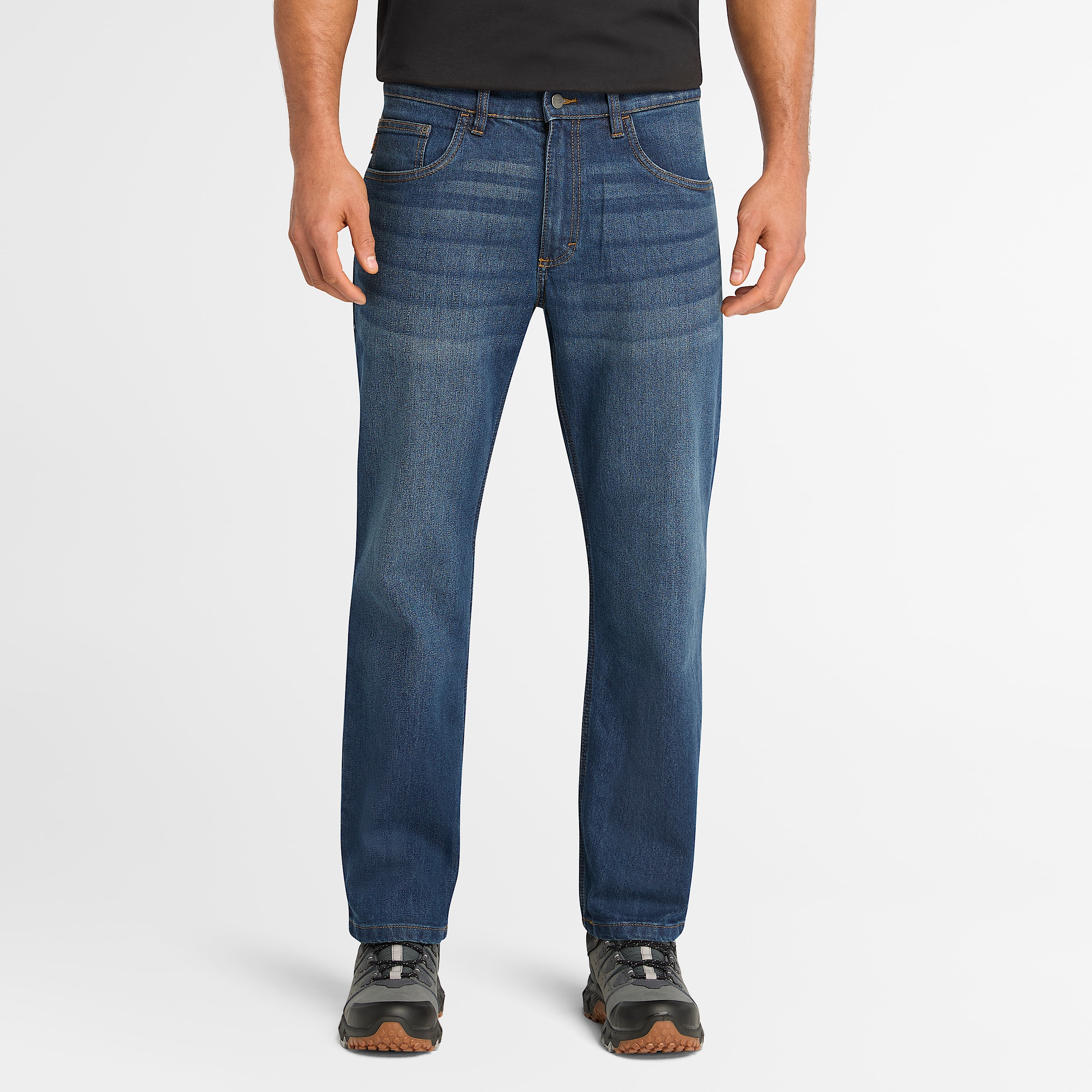 Mens Timberland PRO Ballast Flex Denim Work Jeans TBL Dark Wash with Sanding HERO