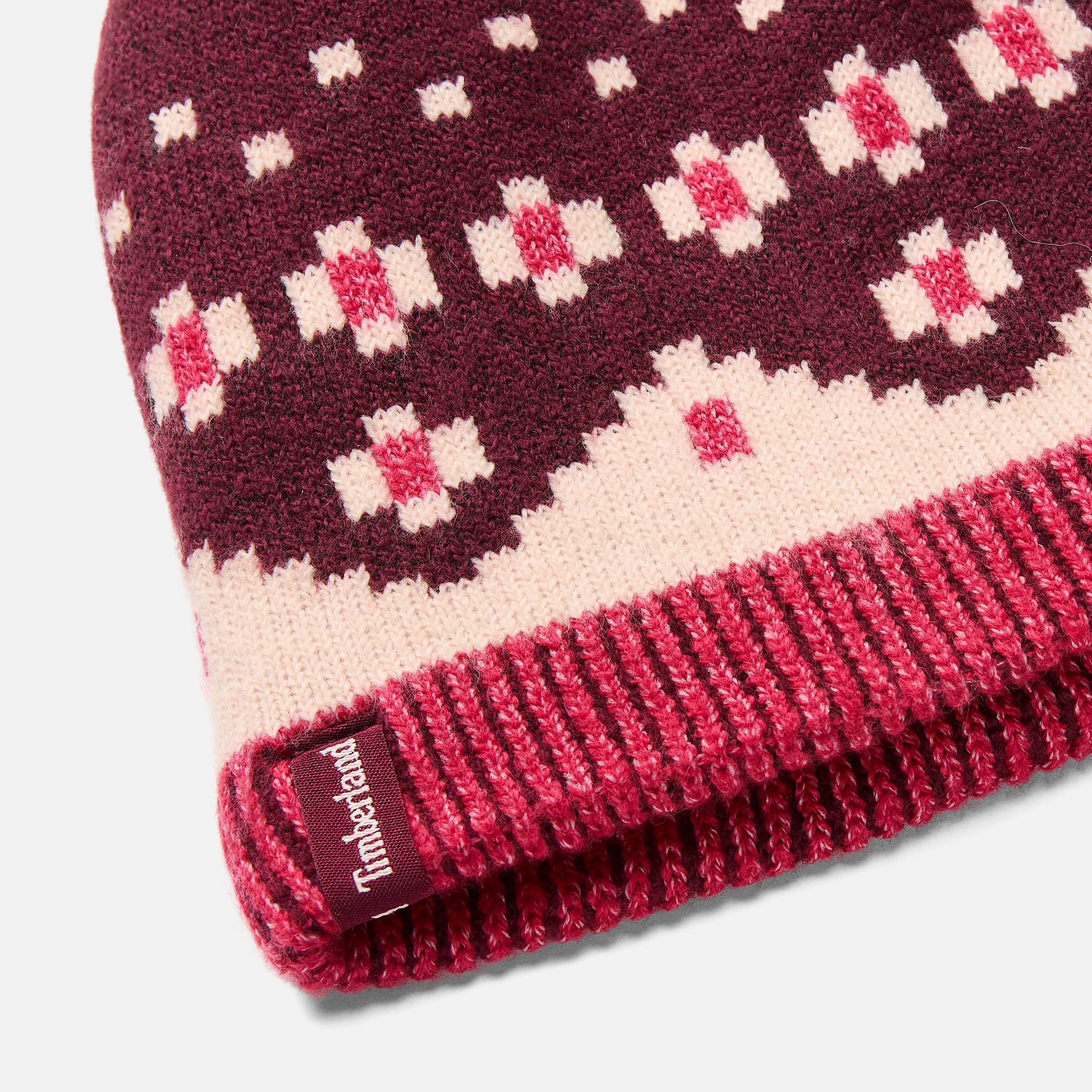 Womens Fair Isle Beanie with Pom TBL Burgundy ALT1