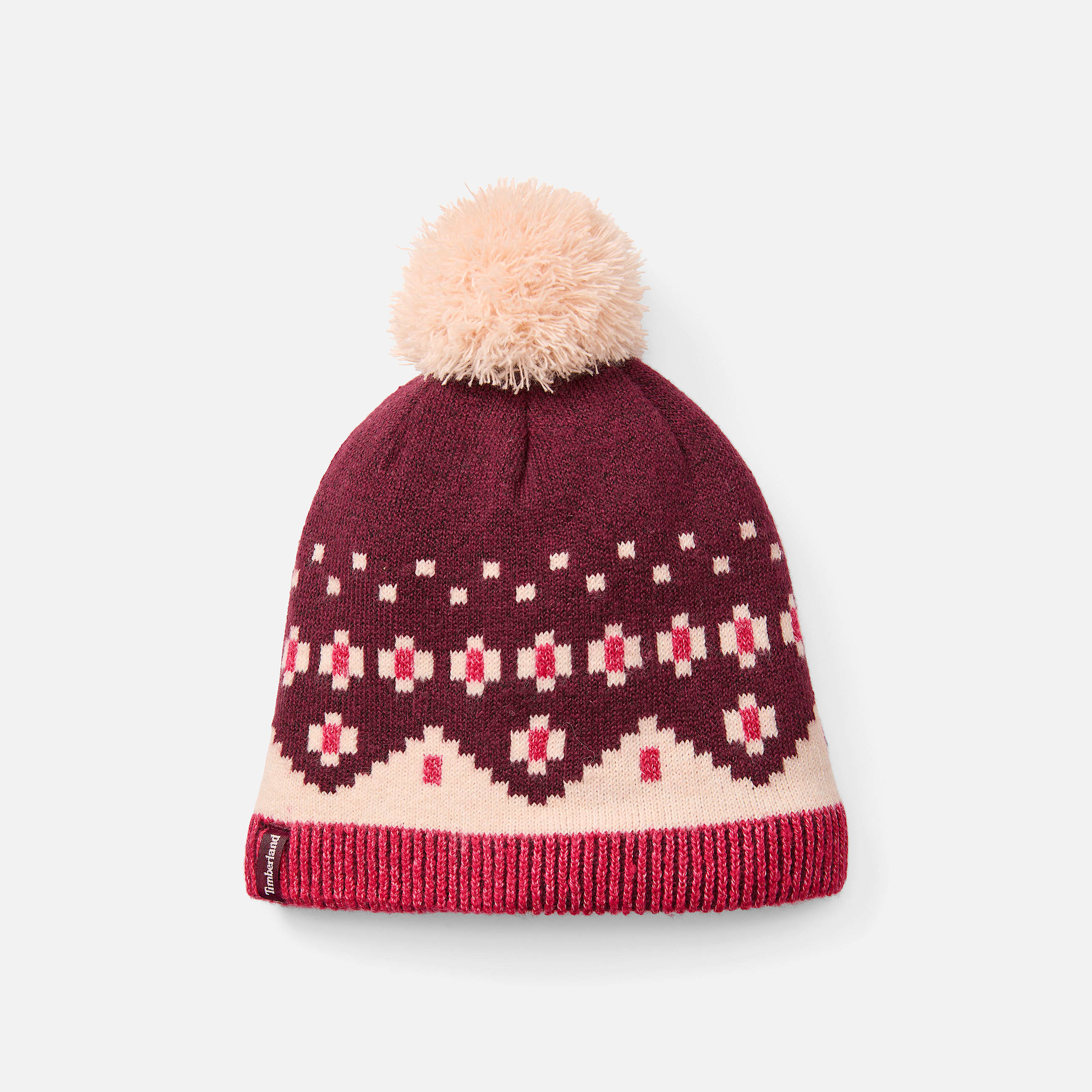 Womens Fair Isle Beanie with Pom TBL Burgundy HERO