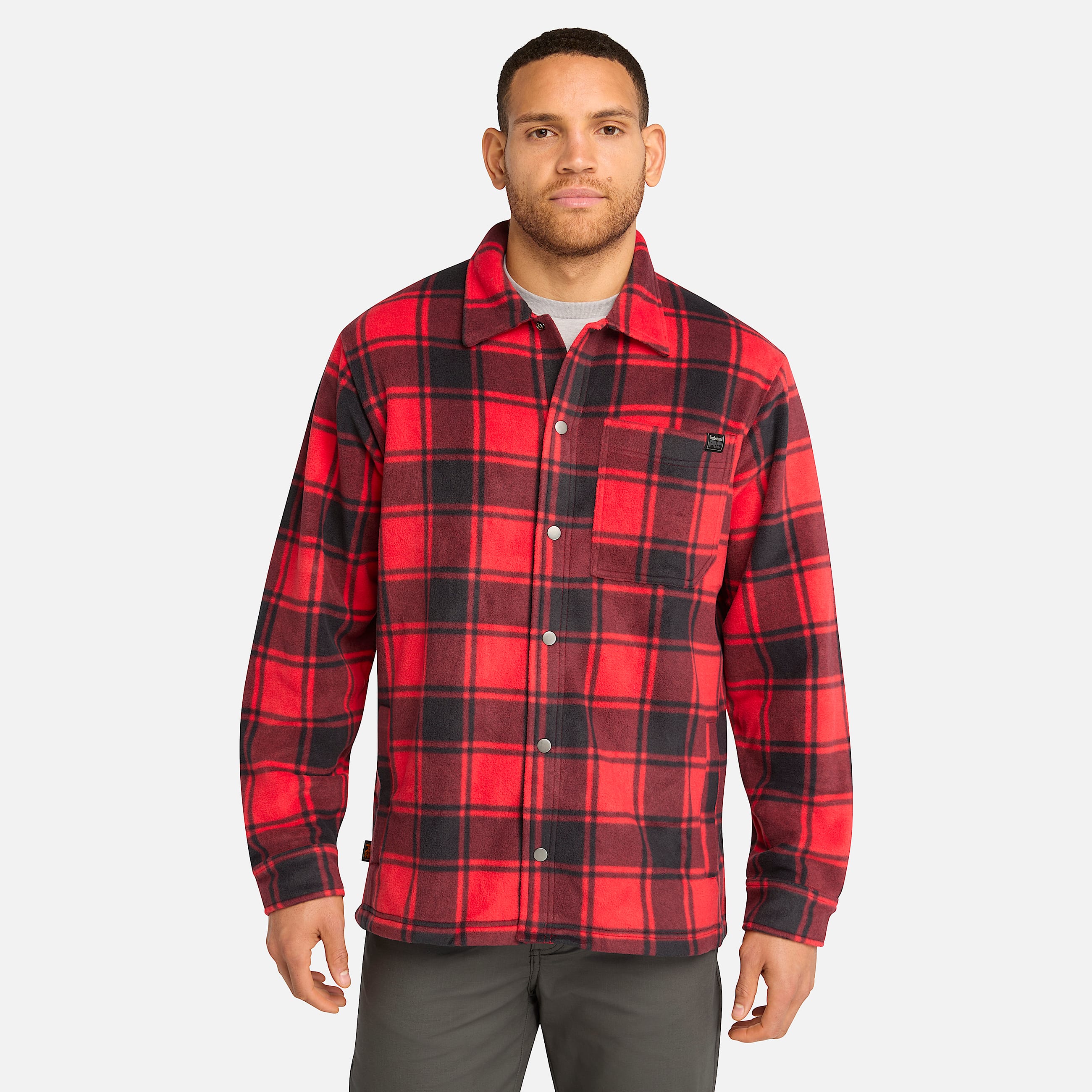 Mens Timberland PRO Gritman Check Heavyweight Fleece Shirt TBL Chili Pepper Tartan HERO