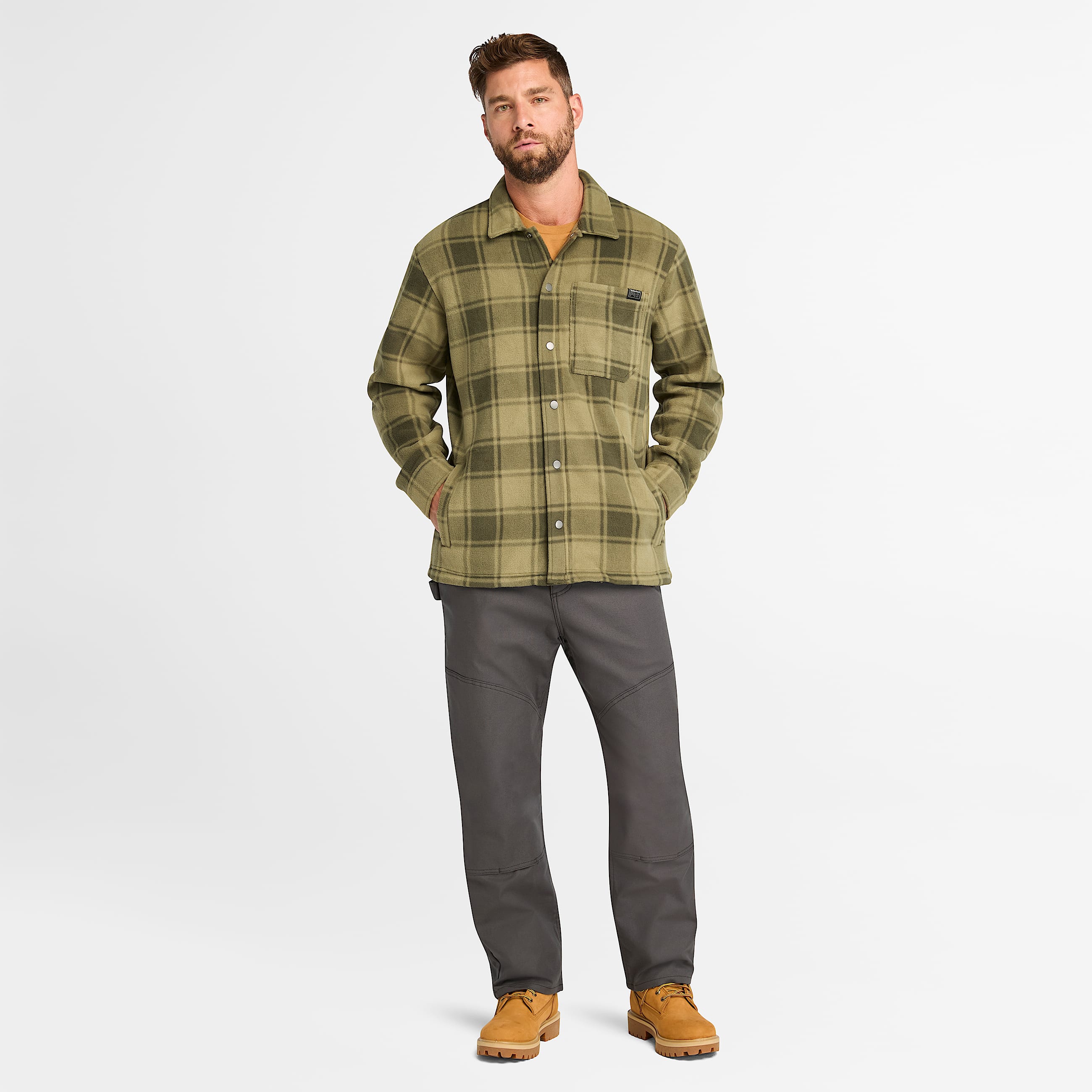 Mens Timberland PRO Gritman Check Heavyweight Fleece Shirt TBL Burnt Olive Tartan ALT1