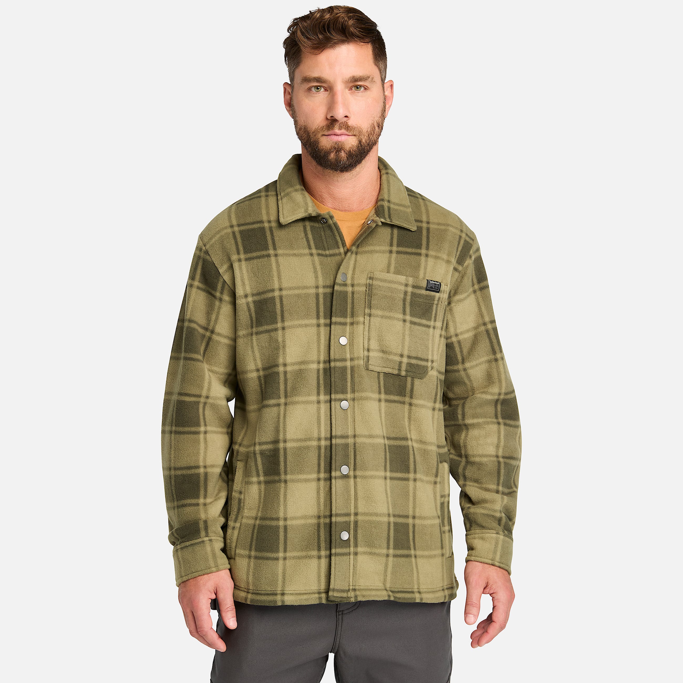 Mens Timberland PRO Gritman Check Heavyweight Fleece Shirt TBL Burnt Olive Tartan HERO