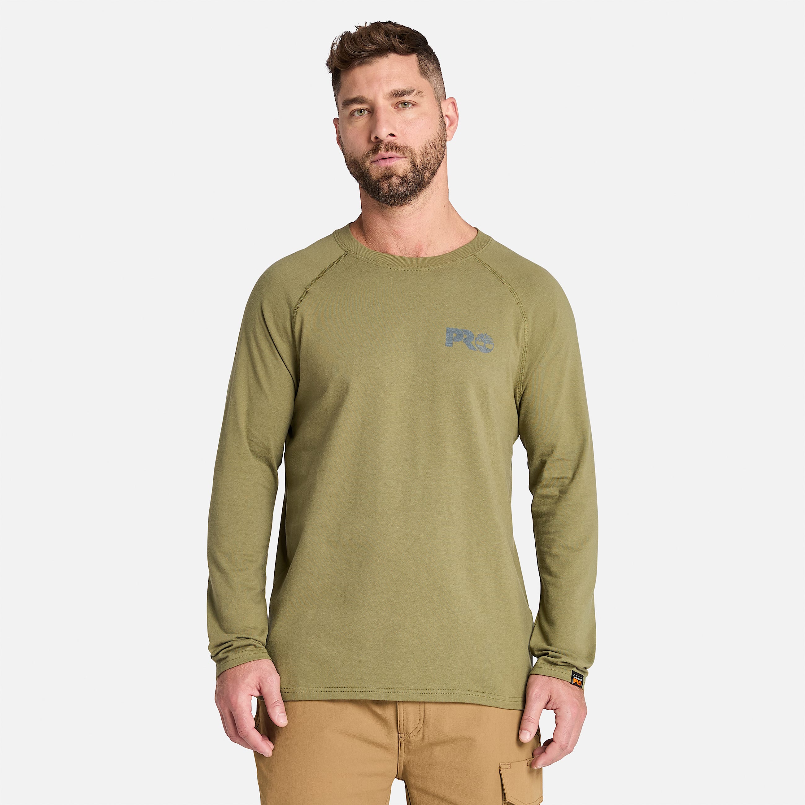 Mens Timberland PRO Core Reflective Logo LongSleeve TShirt TBL Burnt Olive HERO