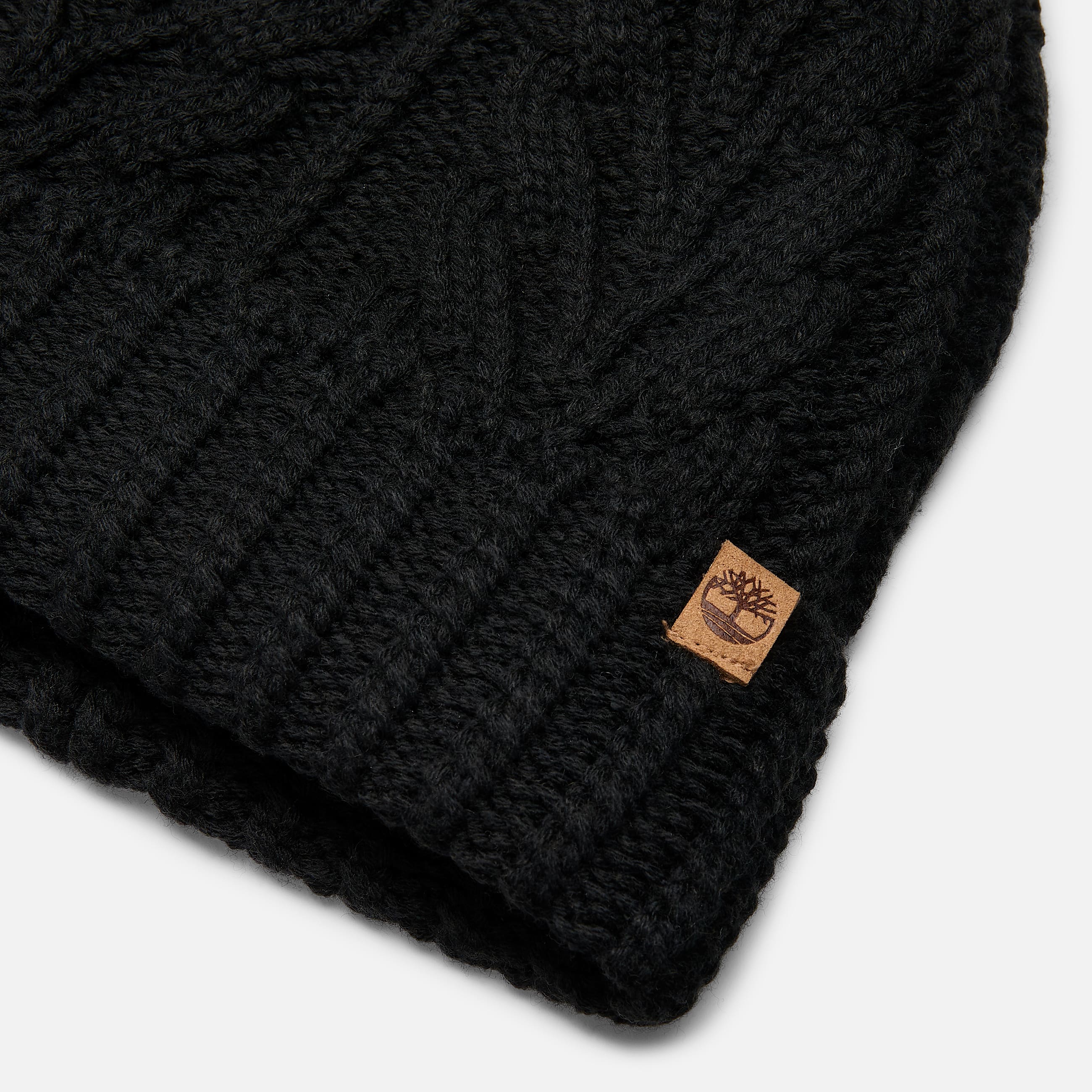 Womens Cable Beanie with Pom TBL Black ALT1