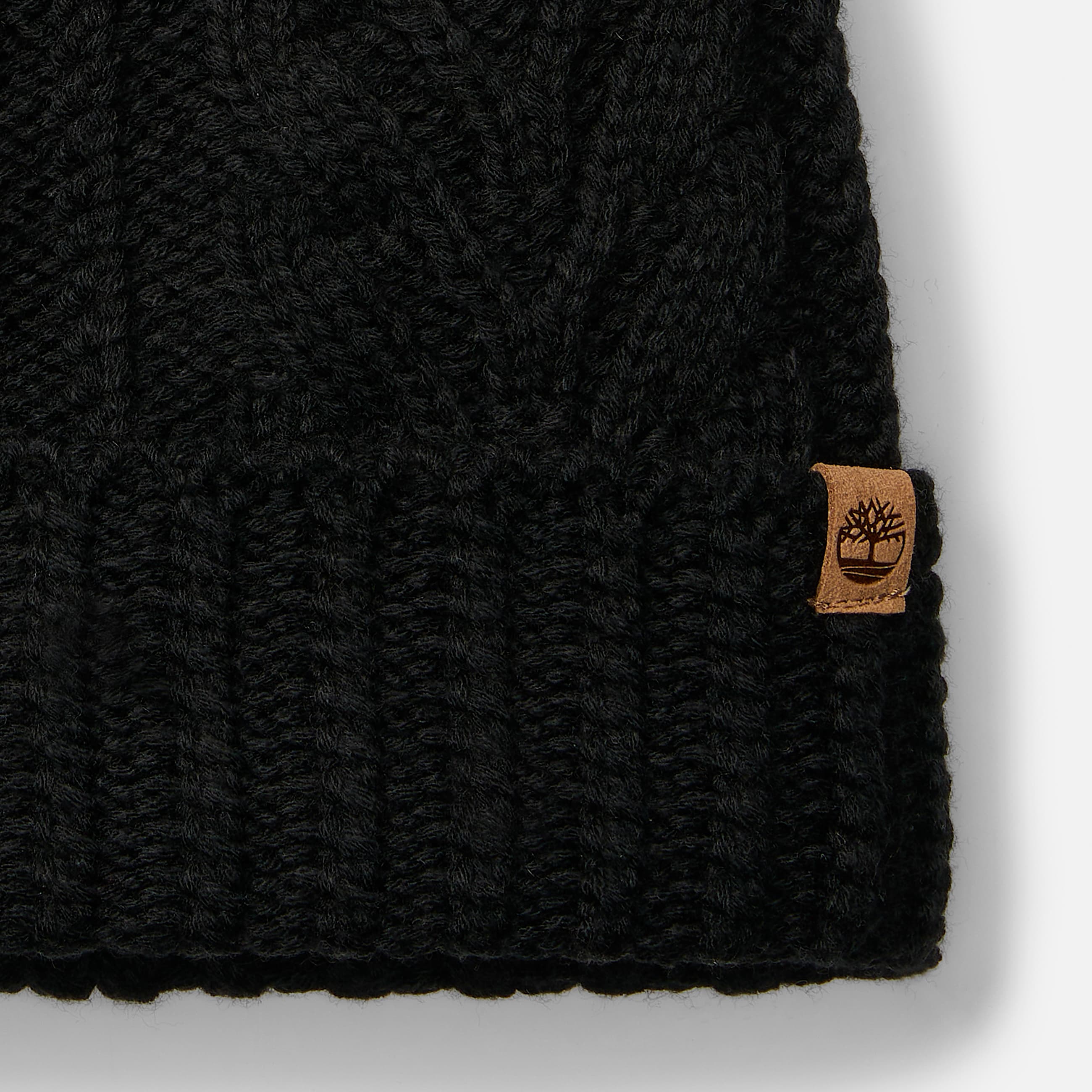 Womens Cable Beanie with Pom TBL Black ALT2