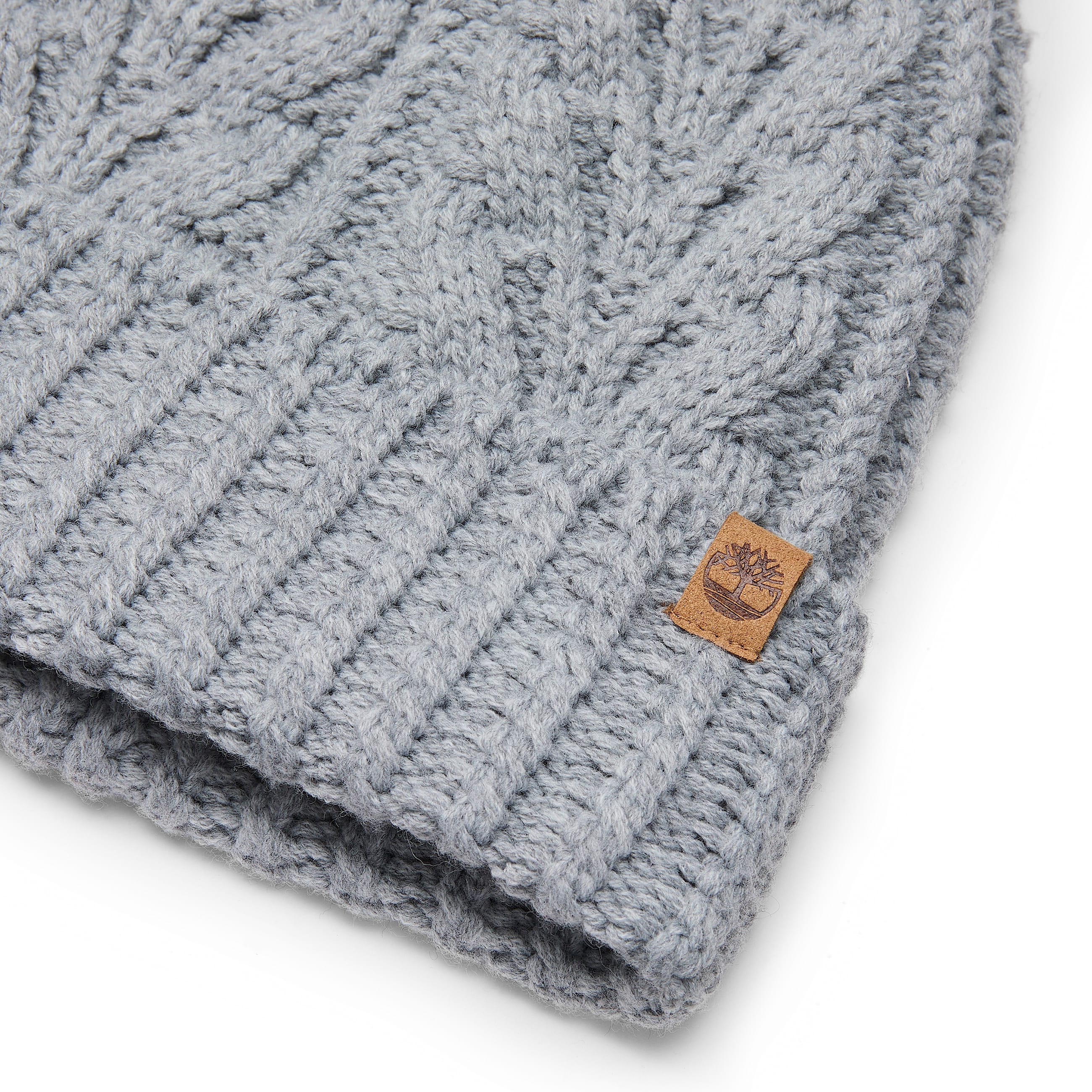 Womens Cable Beanie with Pom TBL Grey Heather ALT1