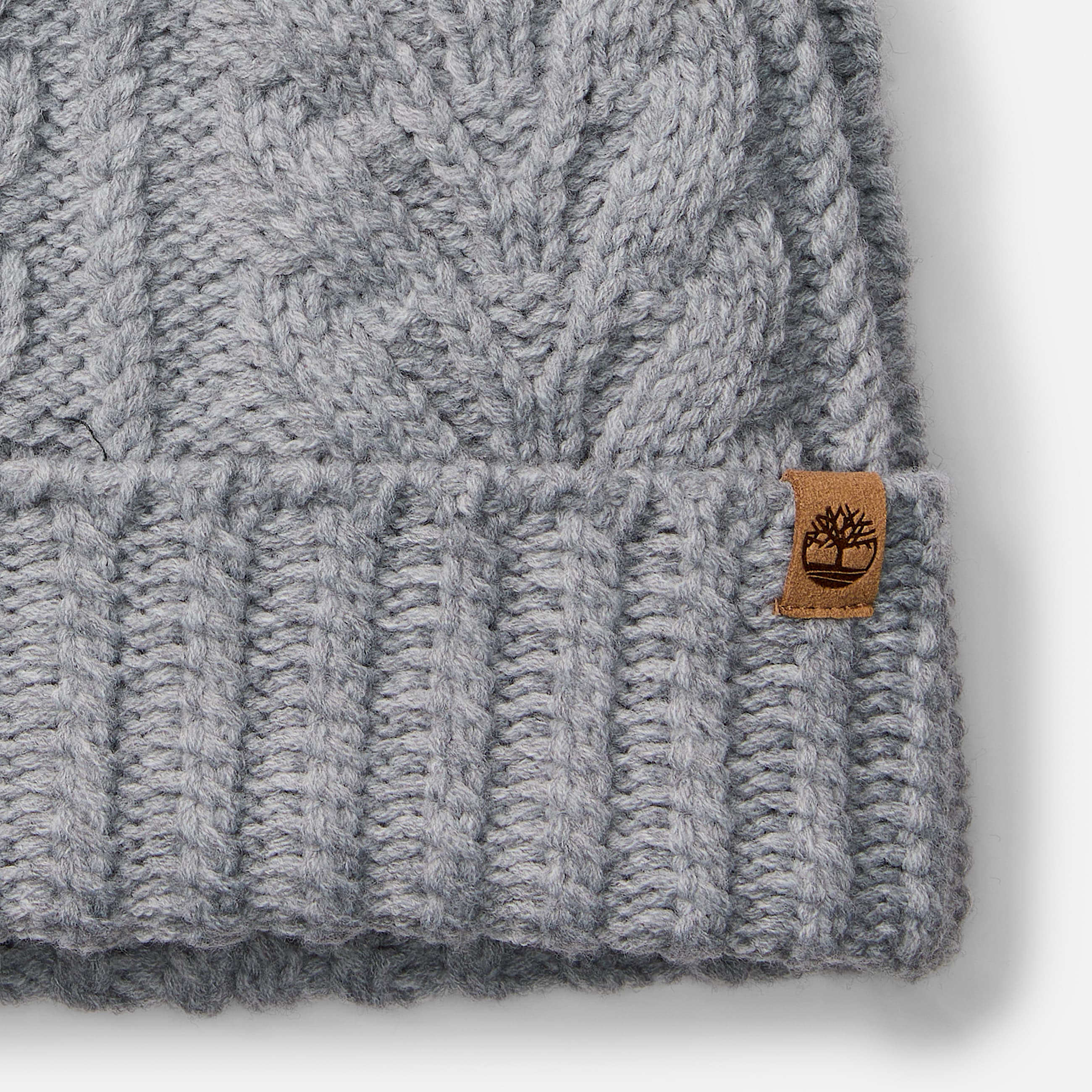 Womens Cable Beanie with Pom TBL Grey Heather ALT2
