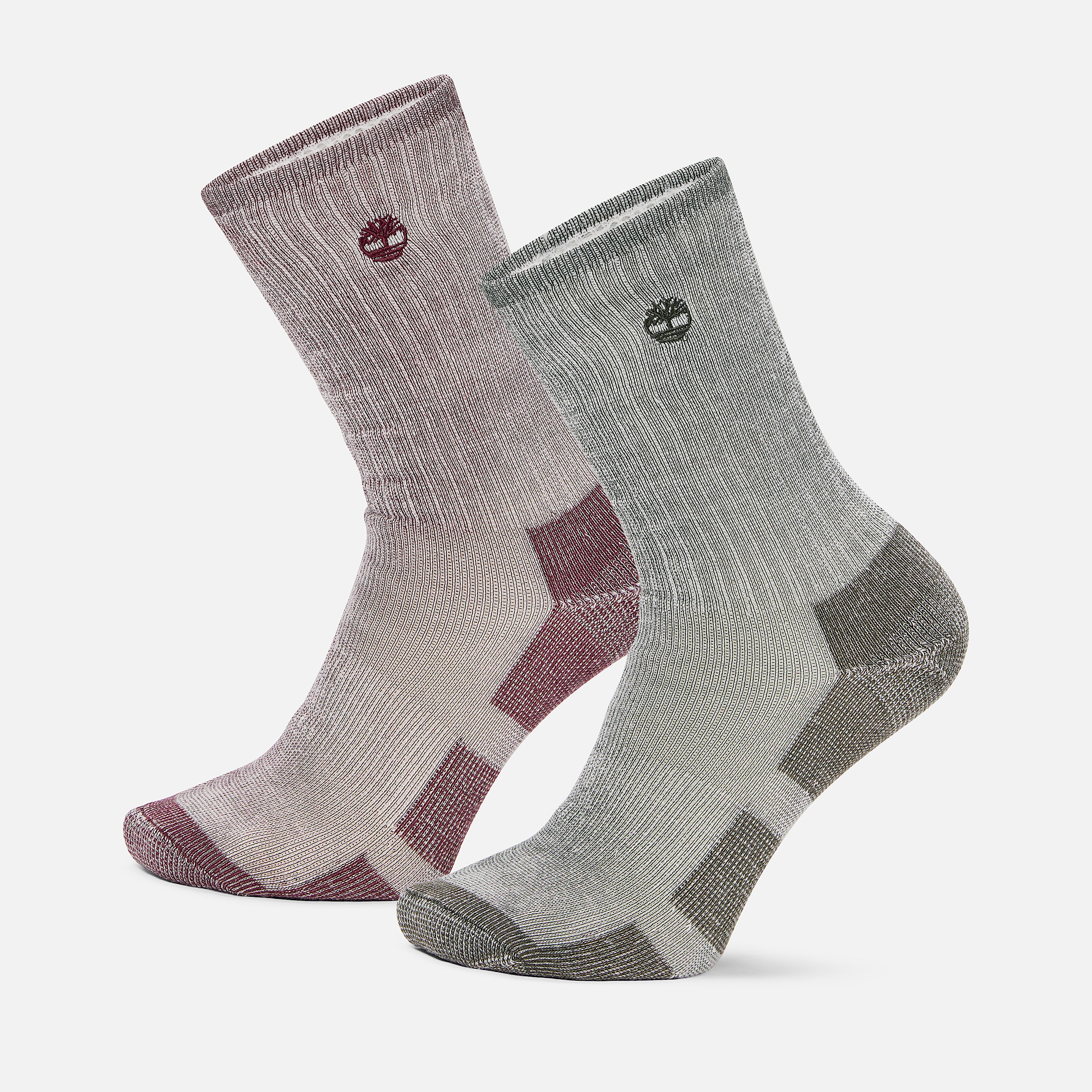 Mens Timberland 2Pack Kittery Full Cushion Boot Crew Sock TBL Burgundy HERO