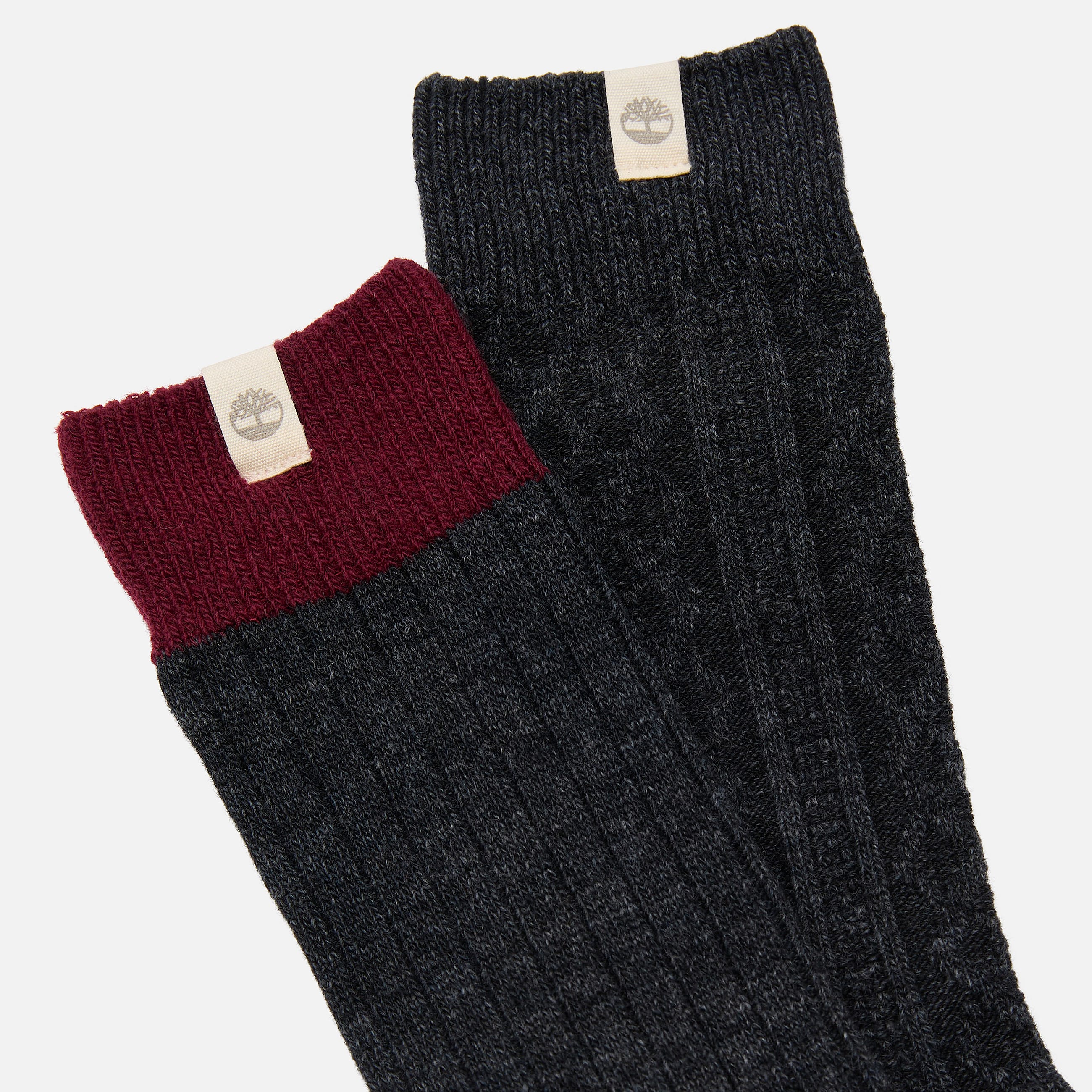 Mens Timberland 2Pack Cushioned Cable Knit Crew Sock TBL Dark Grey Heather ALT1