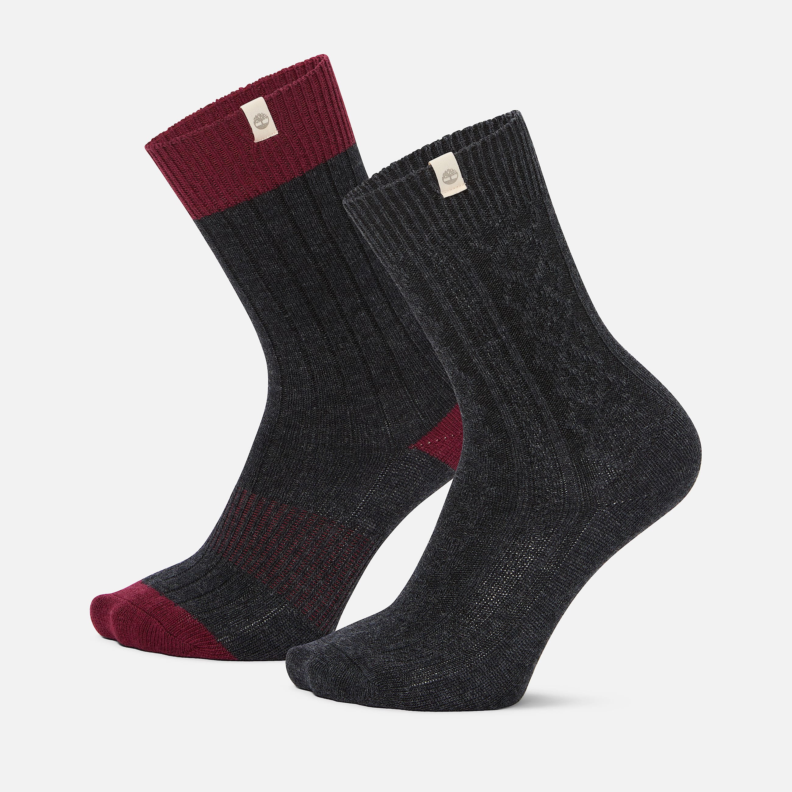 Mens Timberland 2Pack Cushioned Cable Knit Crew Sock TBL Dark Grey Heather HERO