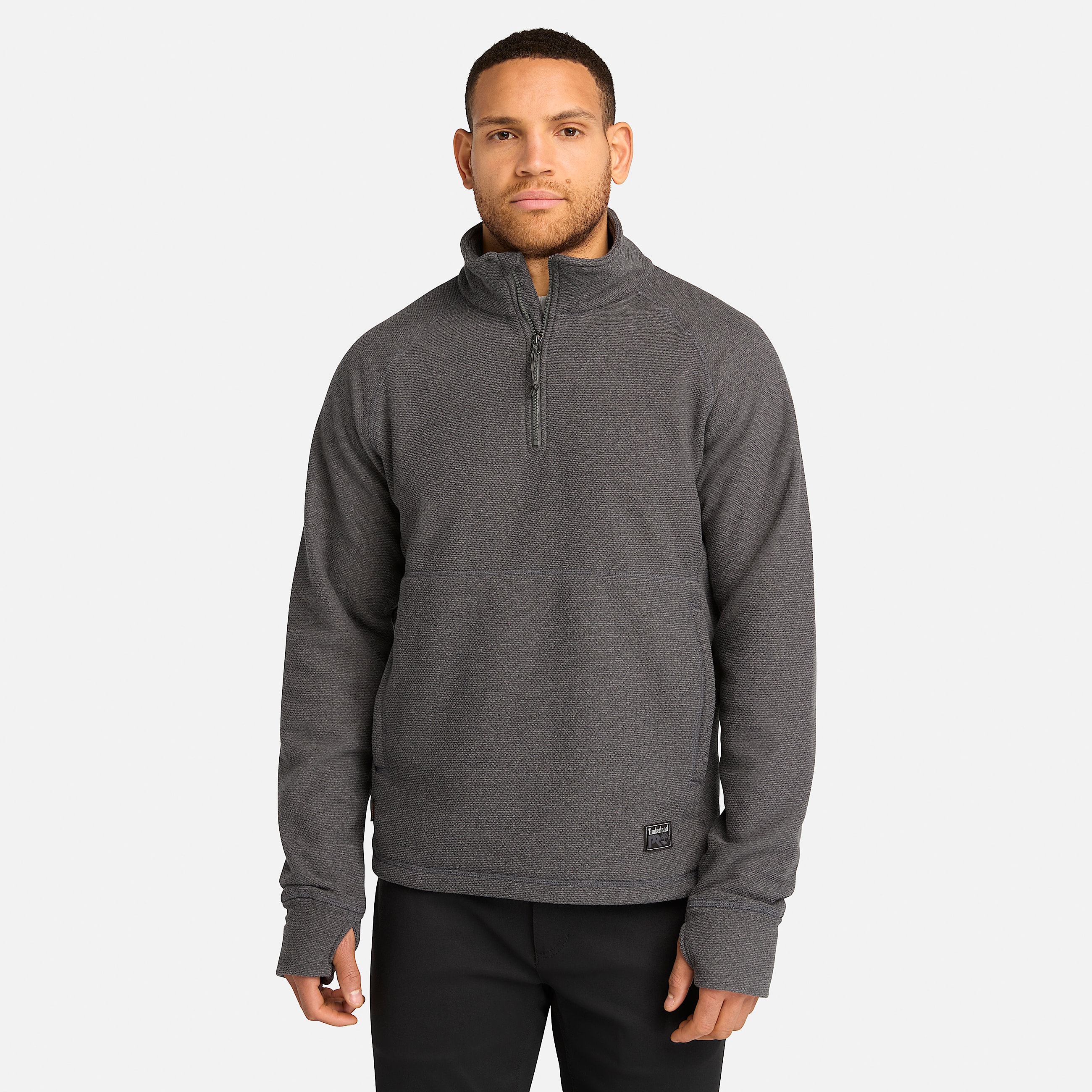 Mens Timberland PRO Irvine 14Zip Waffle Fleece Jacket TBL Asphalt Grey Heather HERO