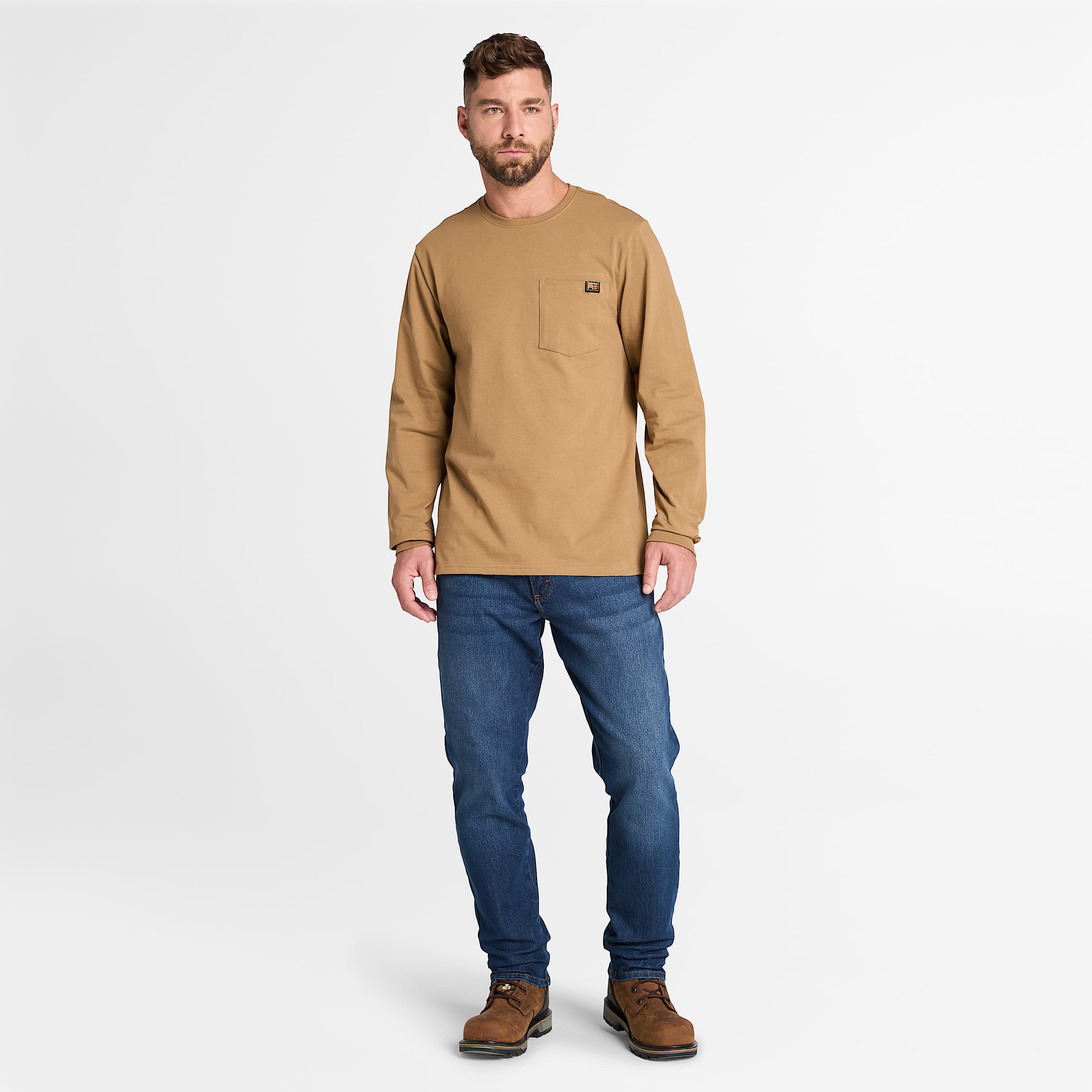 Mens Timberland PRO Core Pocket LongSleeve TShirt TBL Dark Wheat ALT1