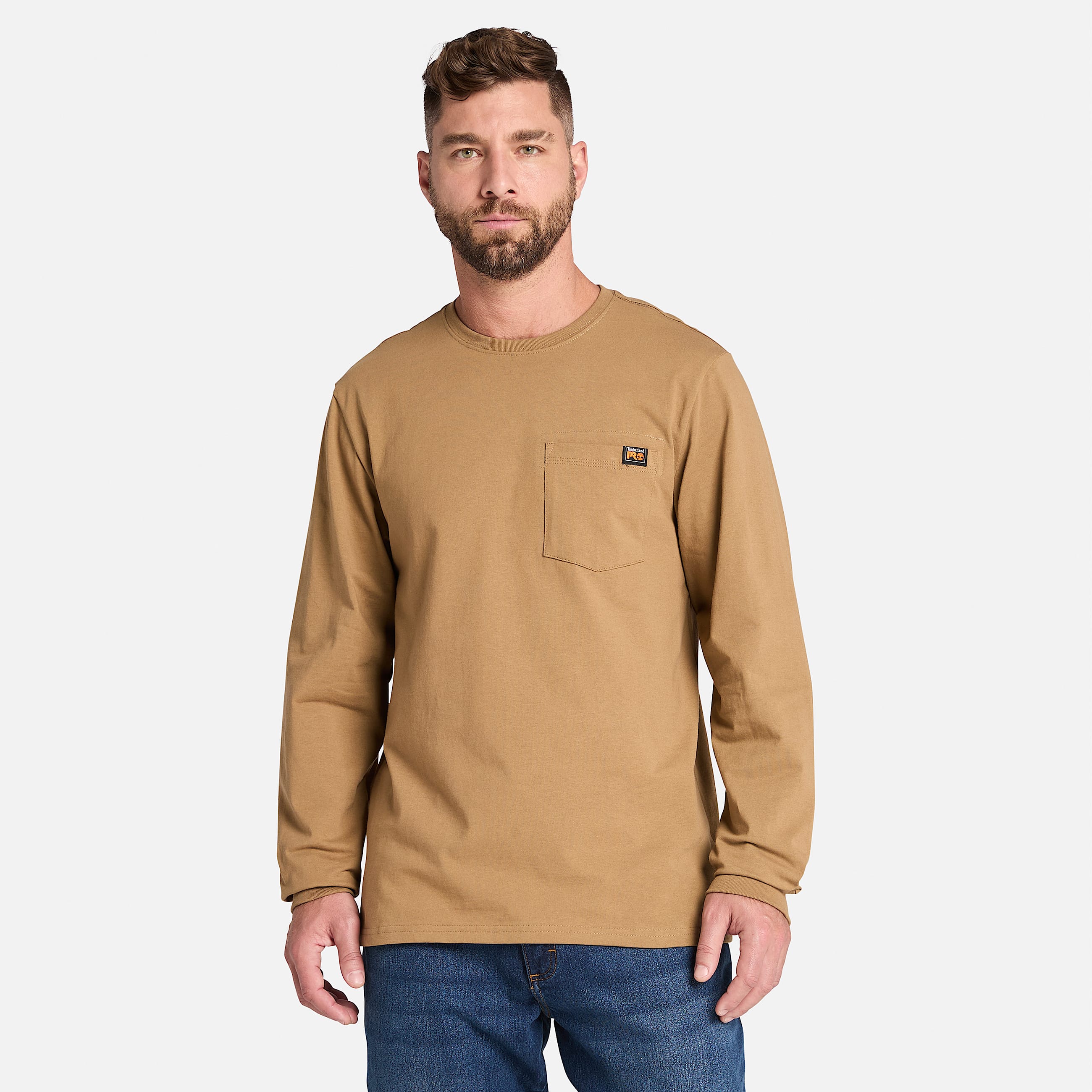 Mens Timberland PRO Core Pocket LongSleeve TShirt TBL Dark Wheat HERO