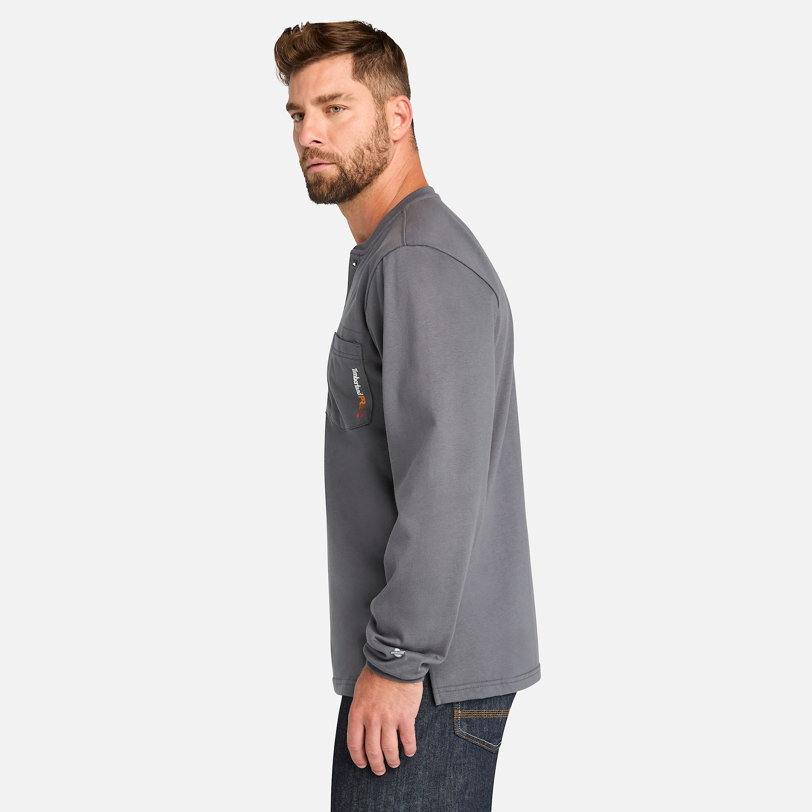 Mens Timberland PRO Cotton Core FlameResistant LongSleeve Henley TBL Charcoal ALT8