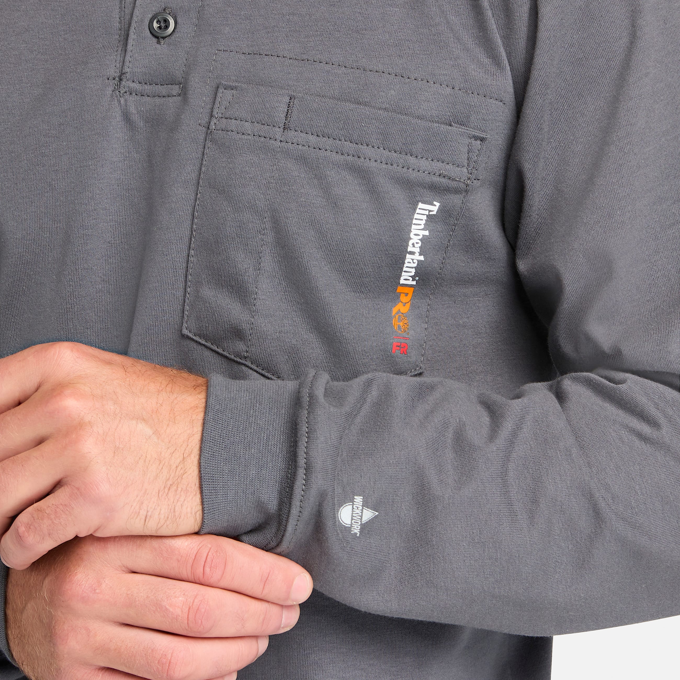 Mens Timberland PRO Cotton Core FlameResistant LongSleeve Henley TBL Charcoal ALT2