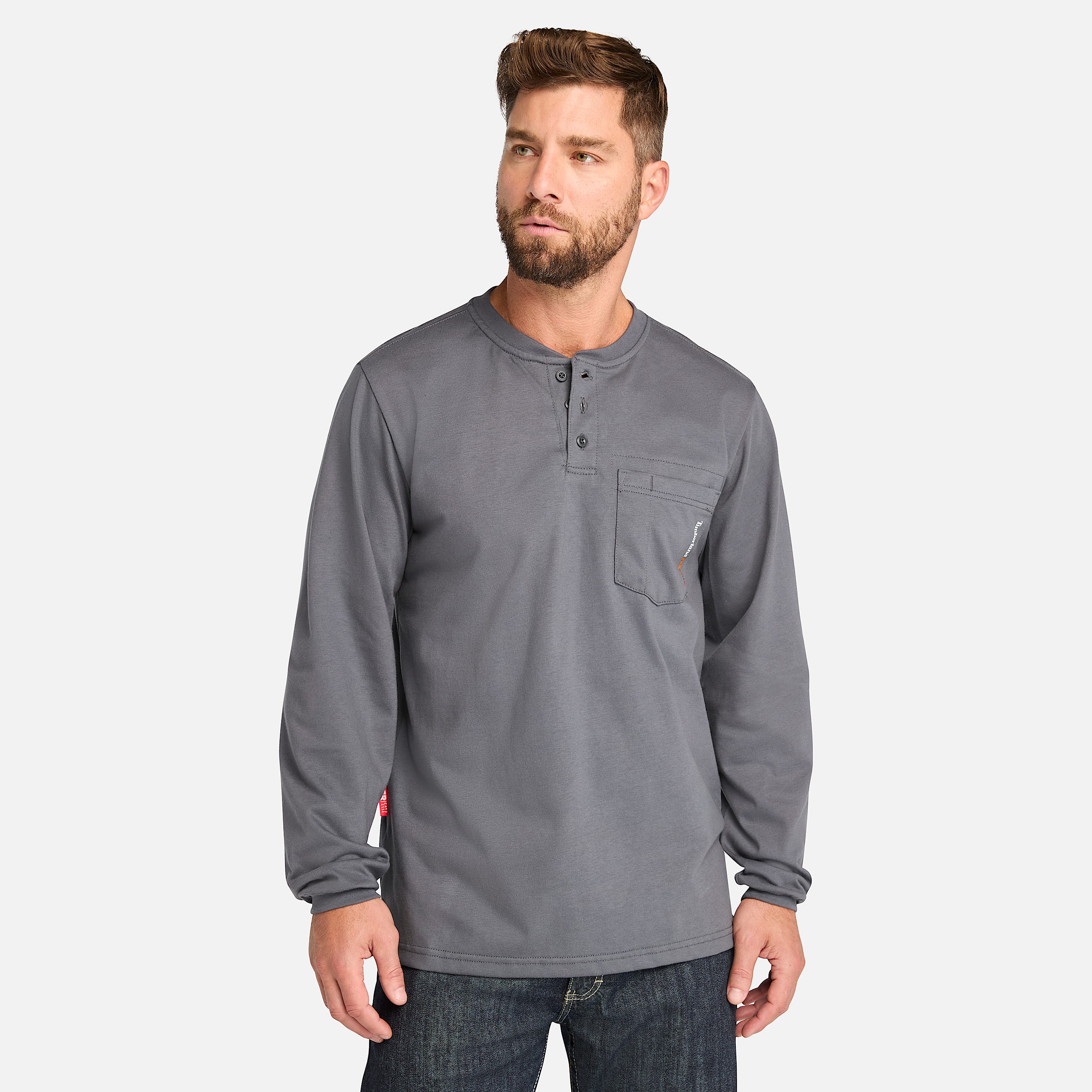 Mens Timberland PRO Cotton Core FlameResistant LongSleeve Henley TBL Charcoal HERO