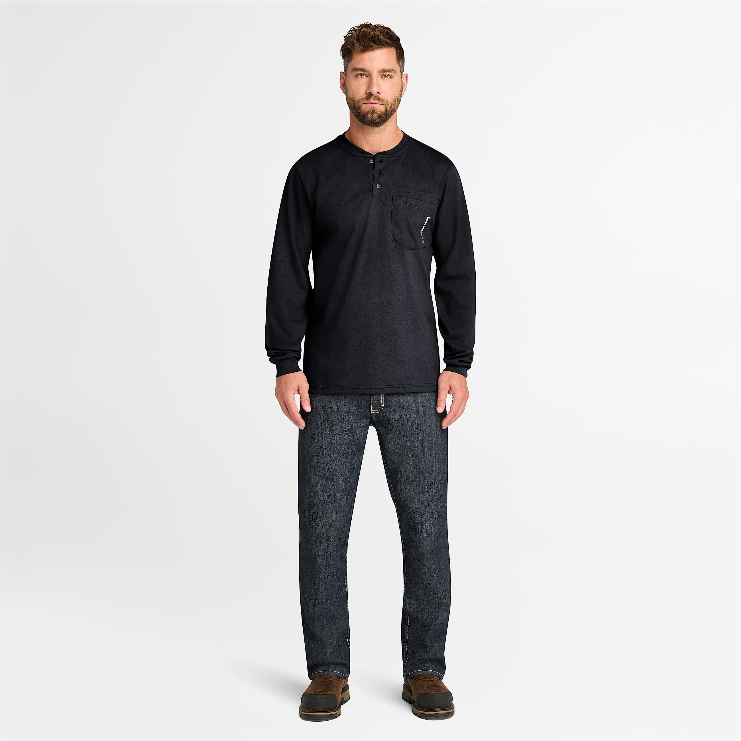 Mens Timberland PRO Cotton Core FlameResistant LongSleeve Henley TBL Navy ALT1