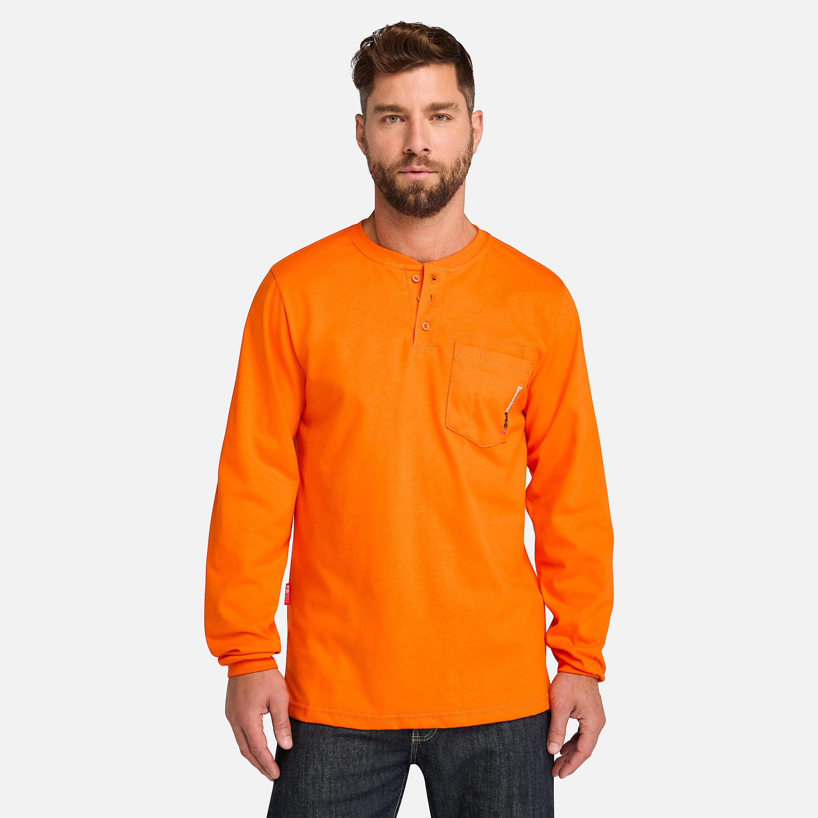 Tshirt henley manga larga para hombre resistente al fuego TBL Naranja brillante HERO