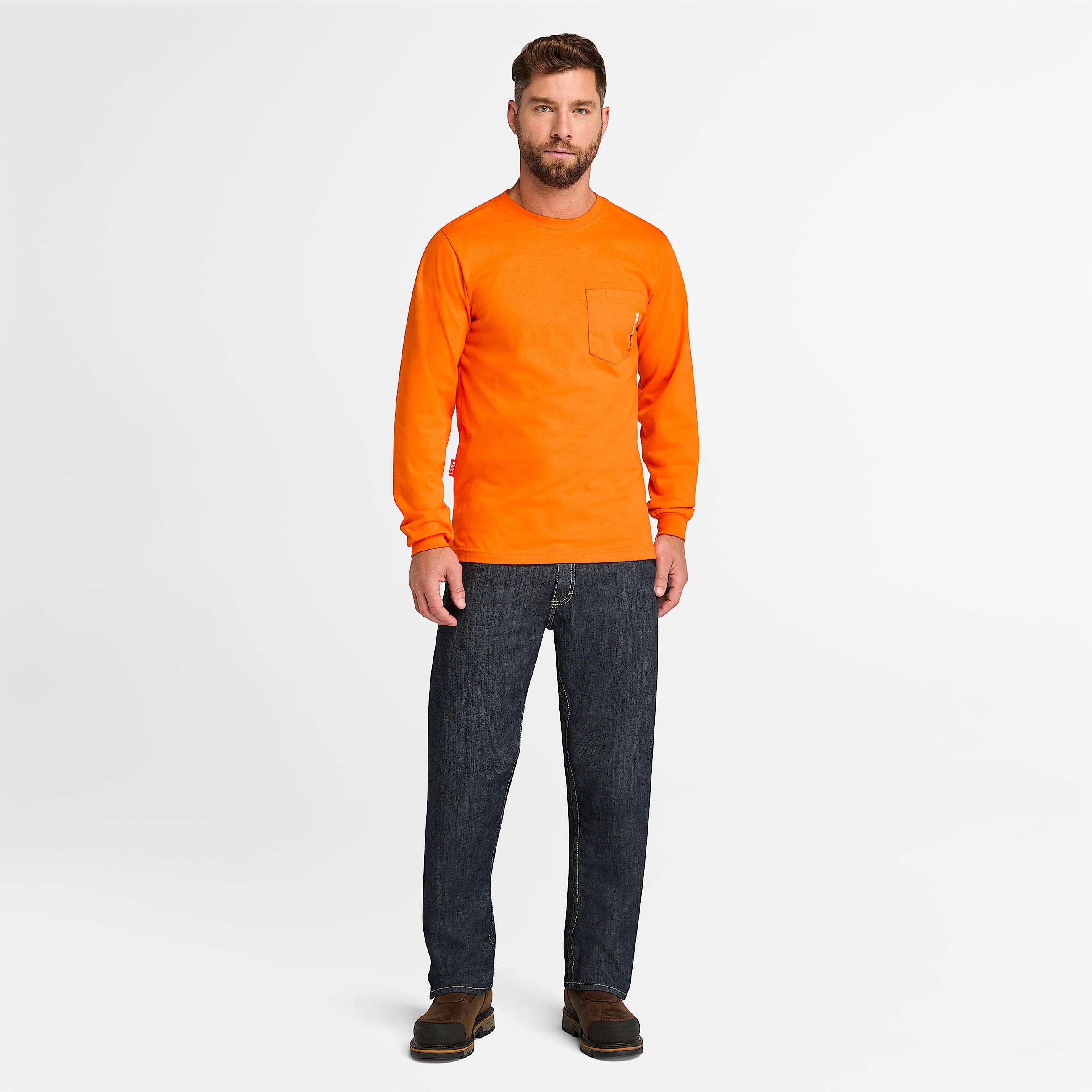Mens Timberland PRO Cotton Core FlameResistant LongSleeve TShirt TBL Blaze Orange ALT1