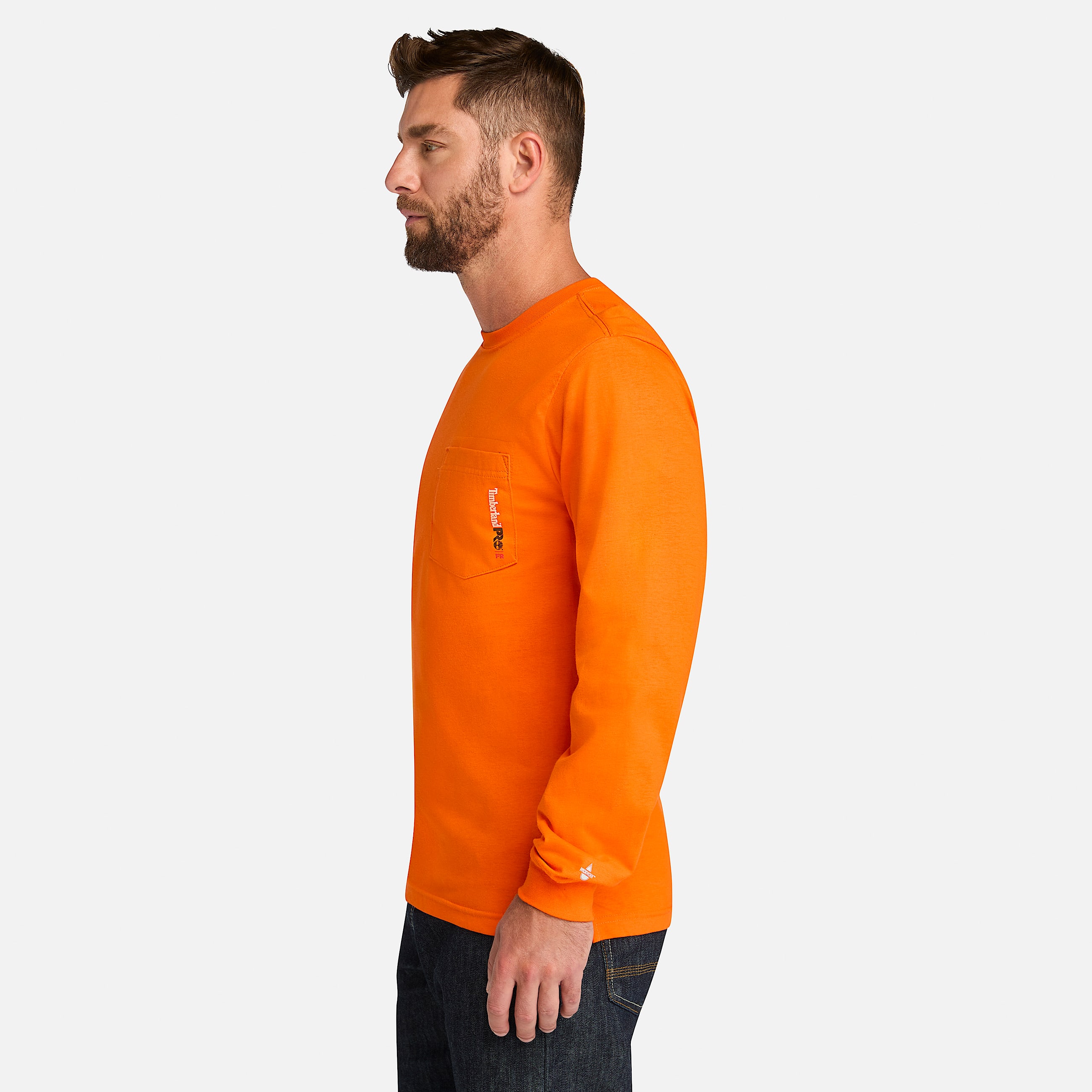 Mens Timberland PRO Cotton Core FlameResistant LongSleeve TShirt TBL Blaze Orange ALT8