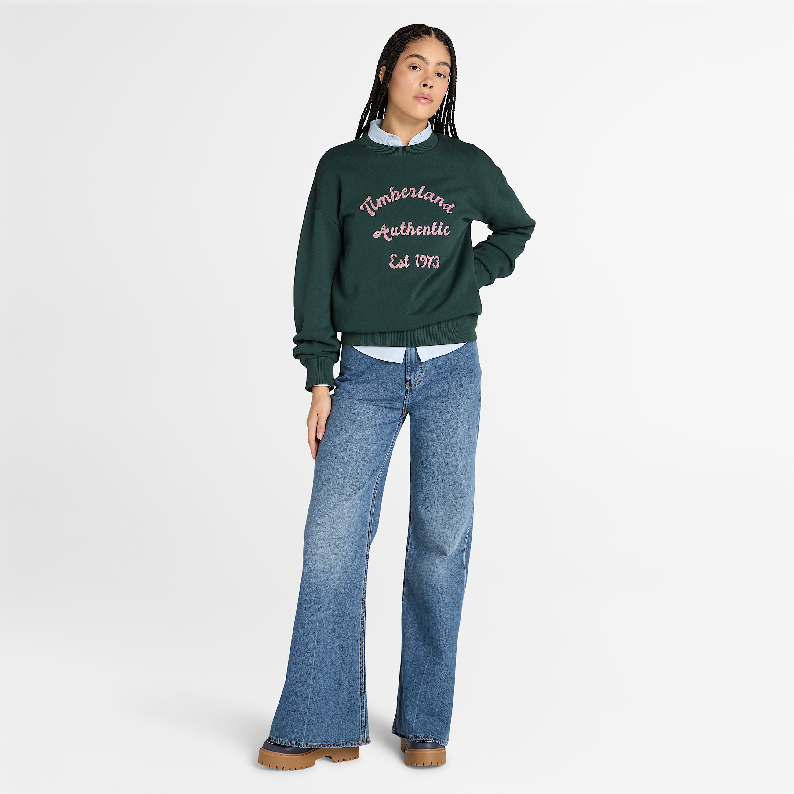 Womens Brushed Back Crewneck Sweatshirt TBL Dark Forest Green ALT1