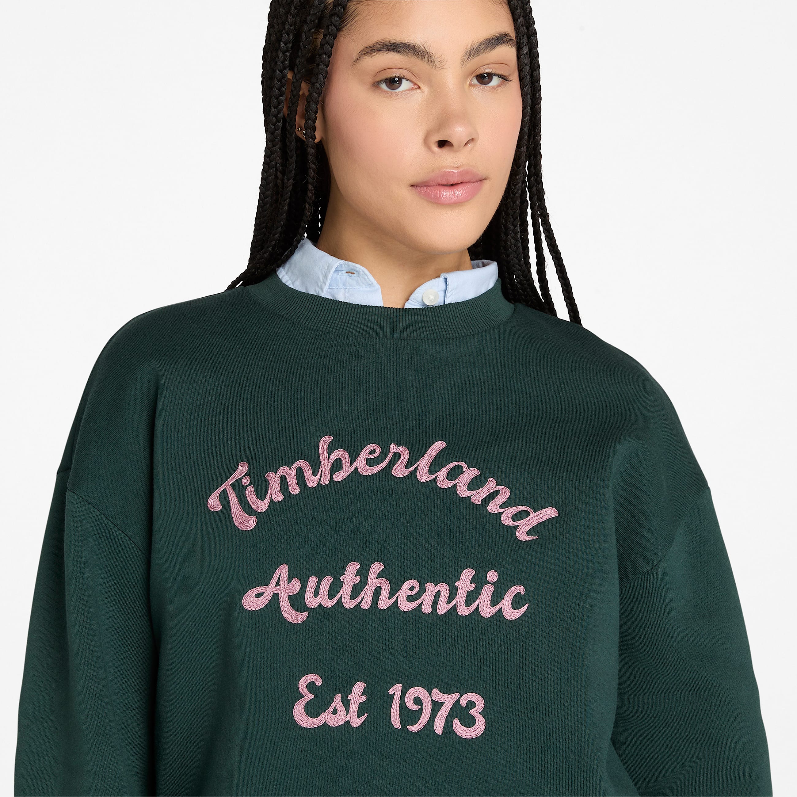 Womens Brushed Back Crewneck Sweatshirt TBL Dark Forest Green ALT2