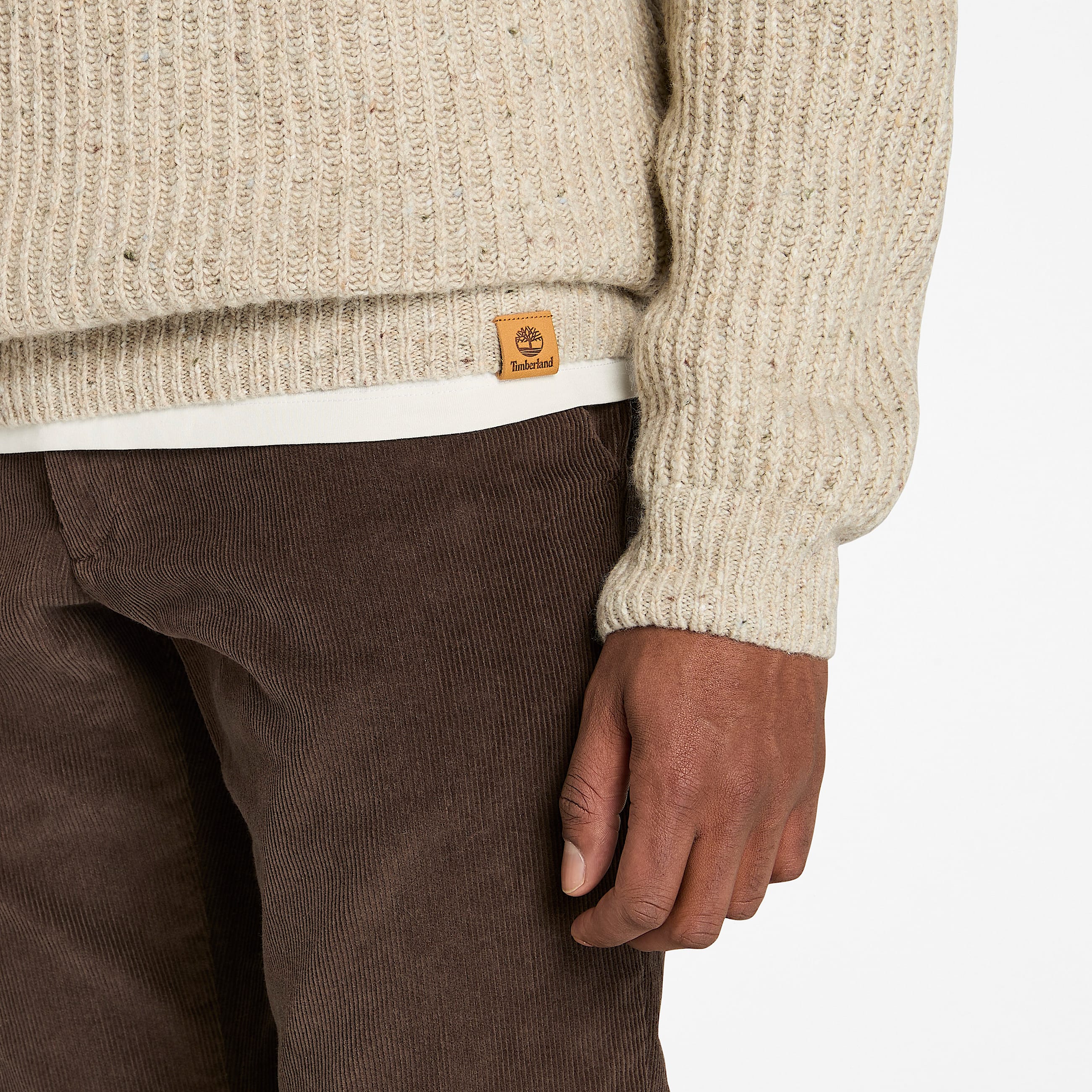 Suter de cuello redondo de hilo grueso para hombre TBL Beige claro jaspeado ALT2