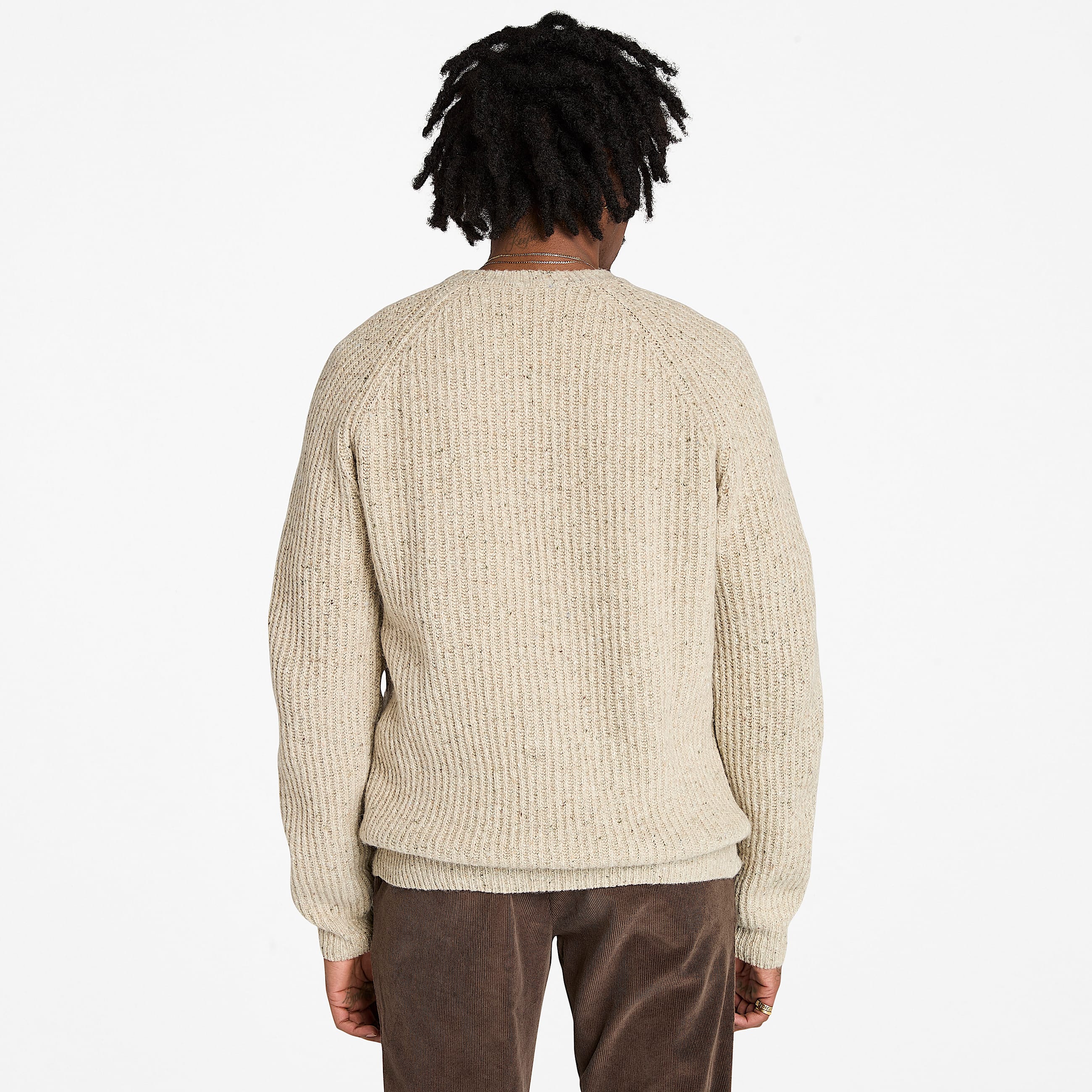 Suter de cuello redondo de hilo grueso para hombre TBL Beige claro jaspeado ALT9