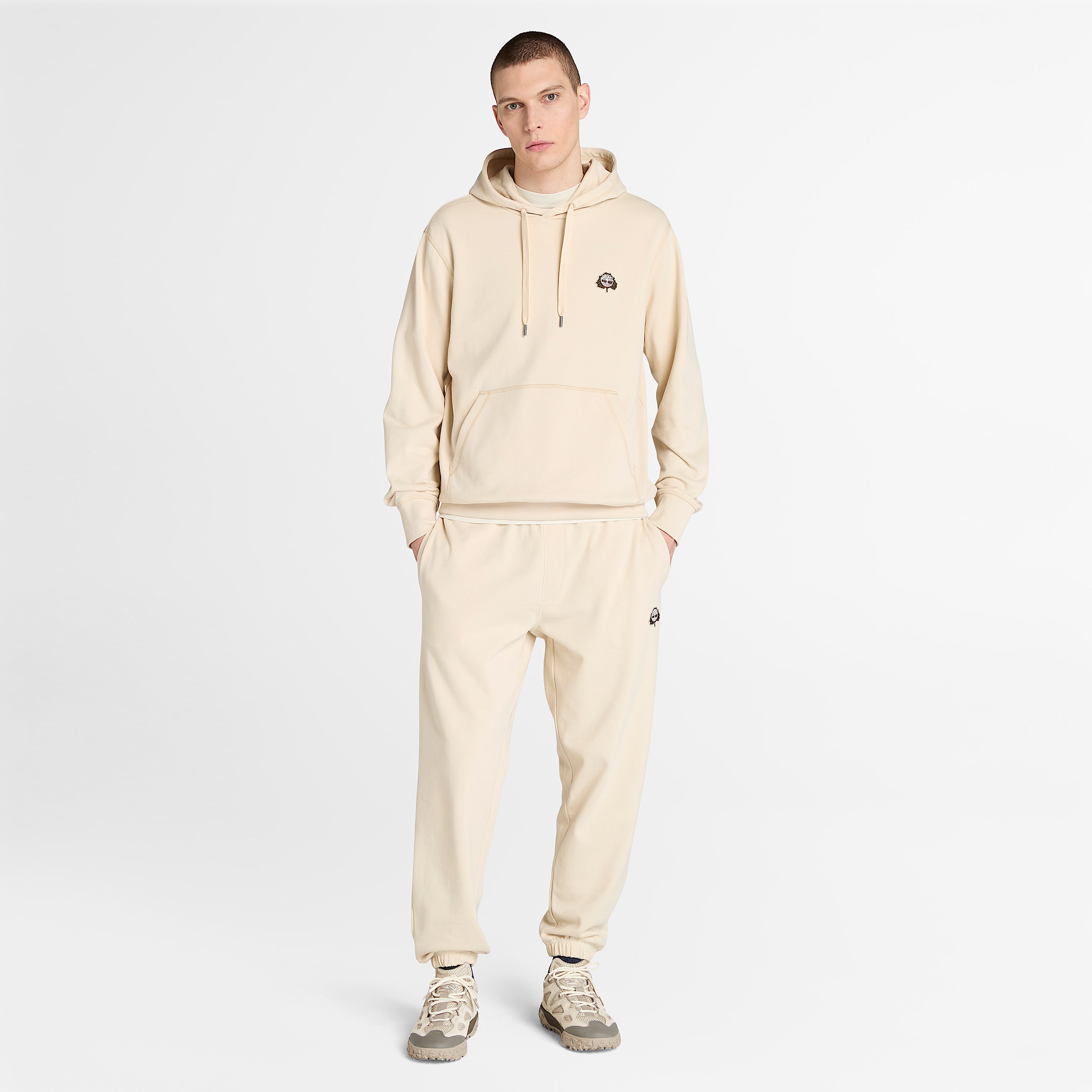 Mens Tree Logo Patch Hoodie TBL Light Beige ALT1
