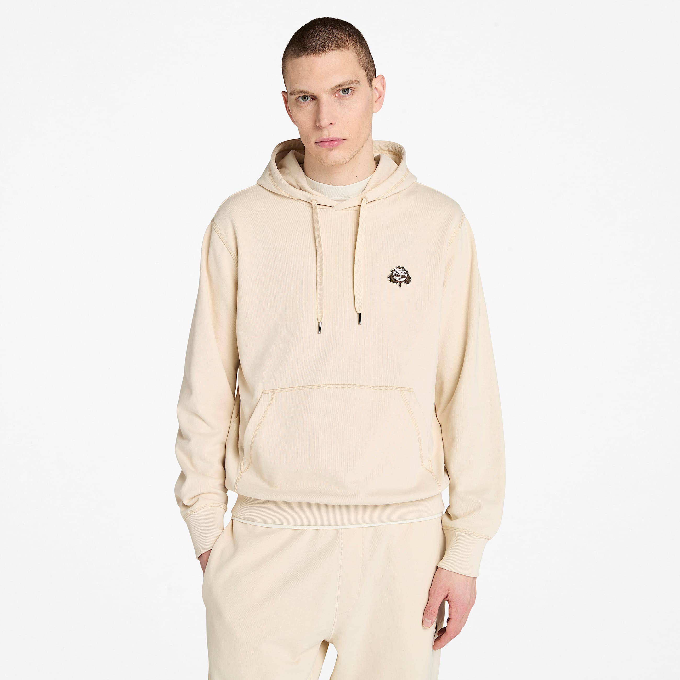 Mens Tree Logo Patch Hoodie TBL Light Beige HERO