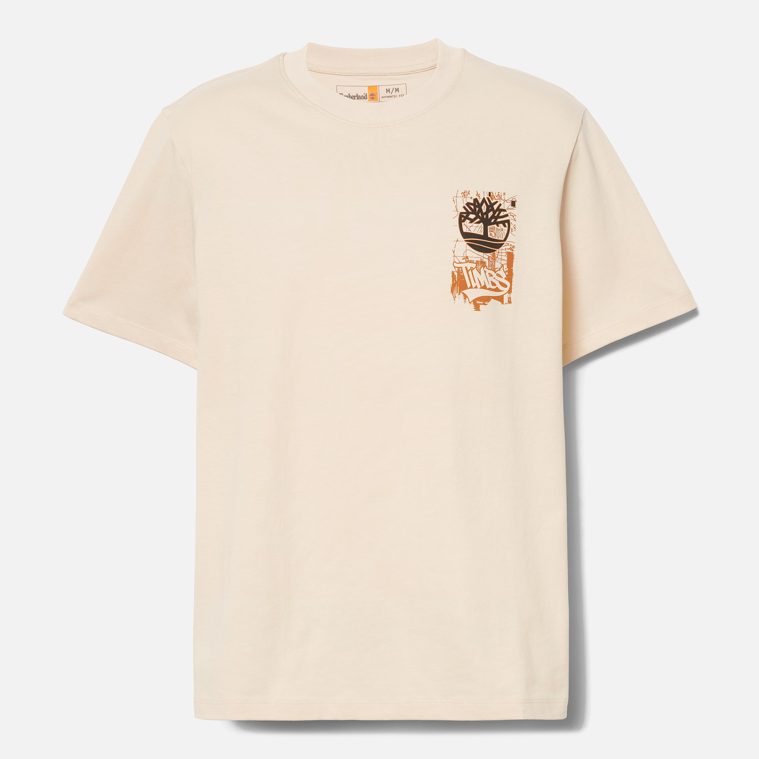 Mens Timberland Brand Carrier Slogan Back Graphic TShirt TBL Light Beige ALT10