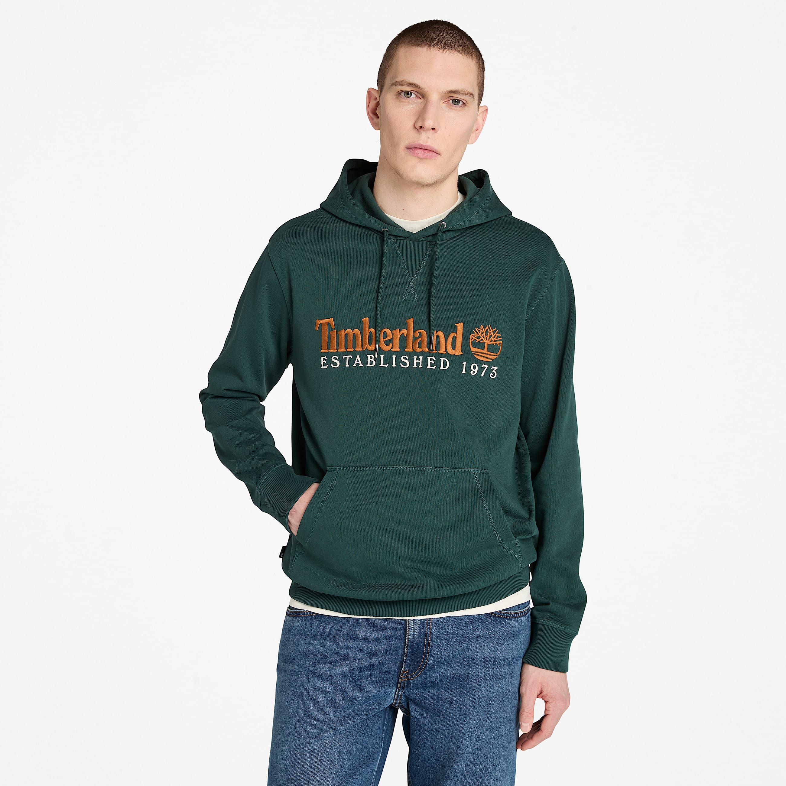 Mens Established 1973 Loopback Hoodie TBL Dark Forest Green HERO